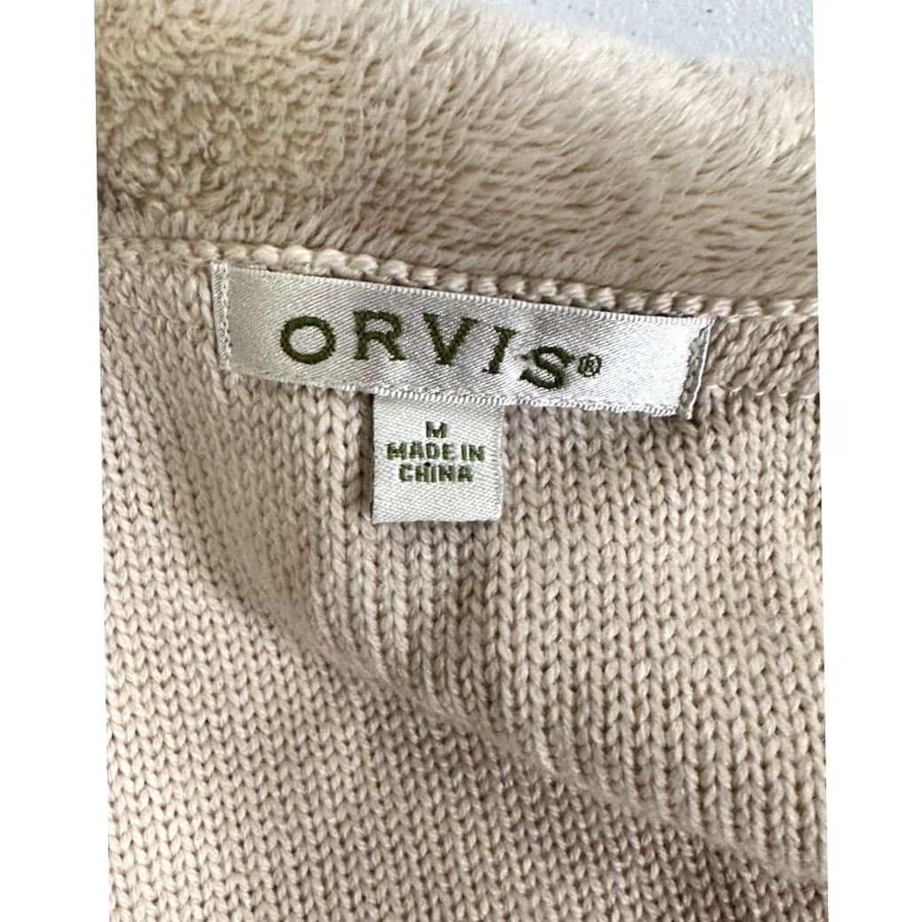 Orvis Orvis Sweater Cardigan M Beige 100% Merino Wool Womens Long Sleeve V-Neck Open Face Faux Fur Pattern: Solid Size M / US 6-8 / IT 42-44 - 3 Thumbnail