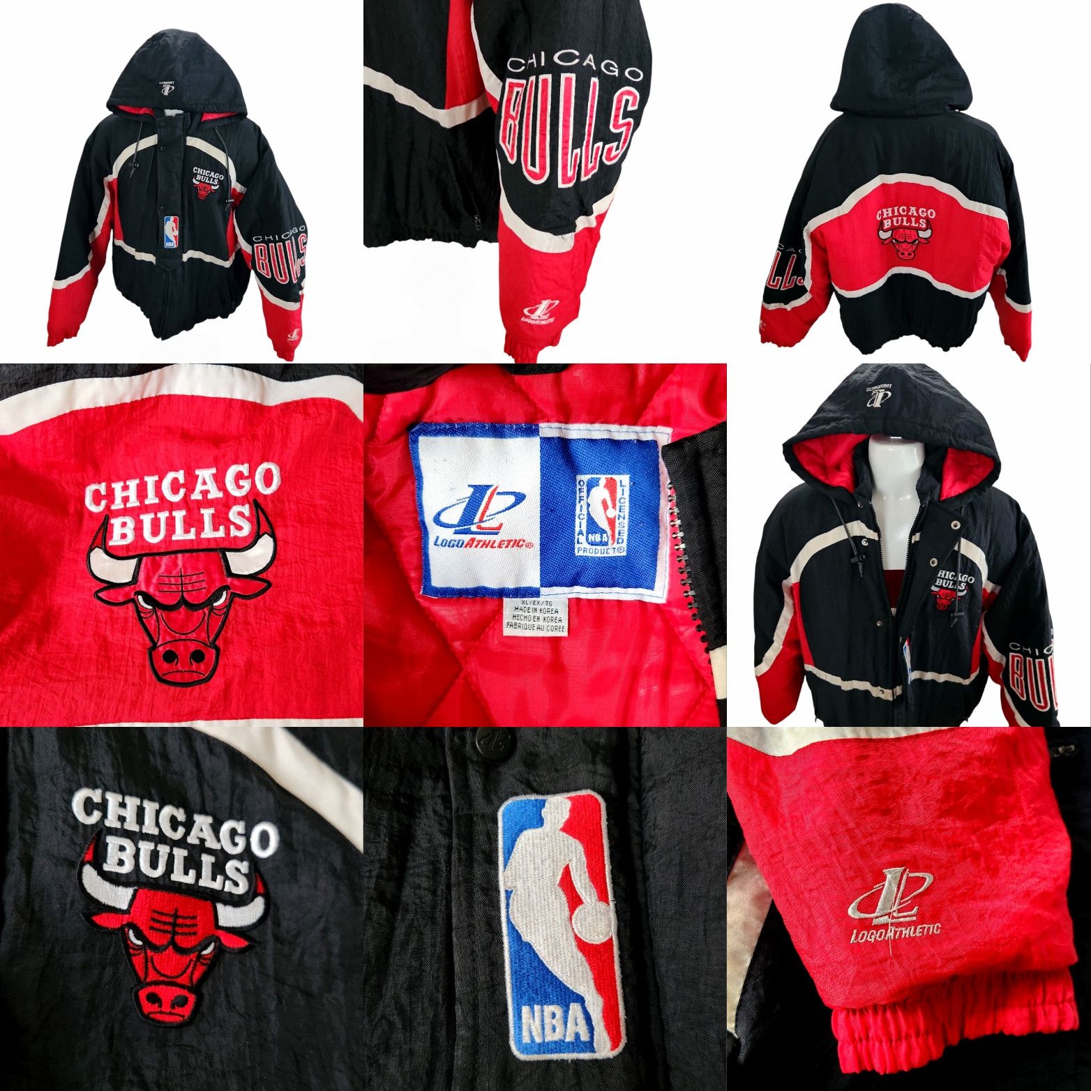 Logo Athletic × Vintage Vintage 90s Chicago Bulls Jacket Puffer Hooded Logo Athletic Size US XL / EU 56 / 4 - 6 Thumbnail