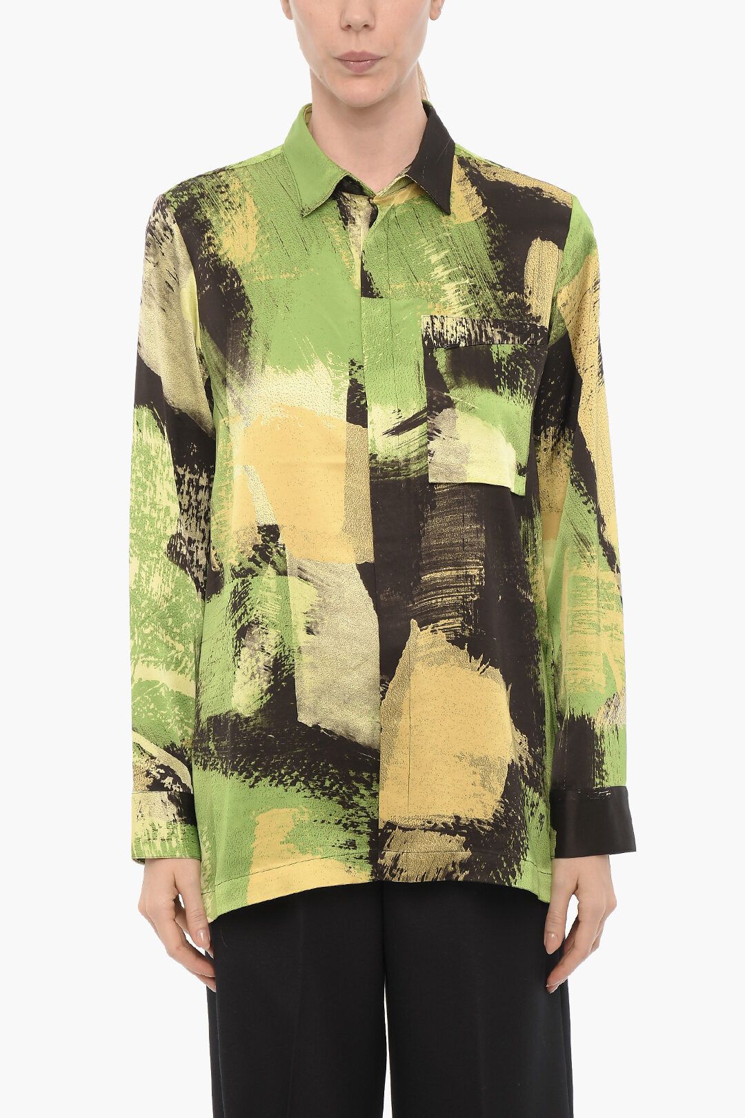 Y-3 × Yohji Yamamoto og1mm0824 Satin Overshirt with Breast Pocket in Multicolor Size S / US 4 / IT 40 - 1 Thumbnail