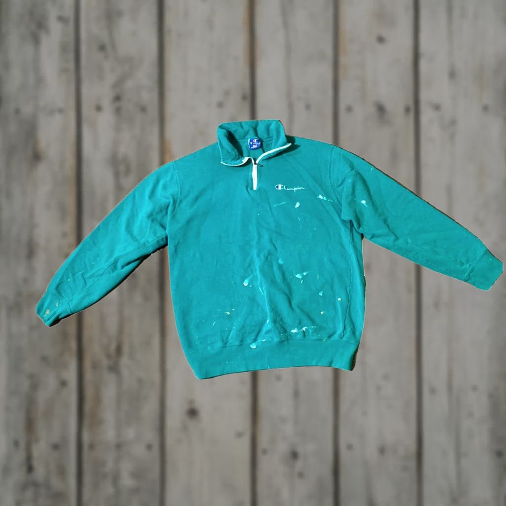 Champion VINTAGE Champion 1/4 Zip Pullover Sweatshirt Men's Medium Green USA Made Size US M / EU 48-50 / 2 - 1 Thumbnail