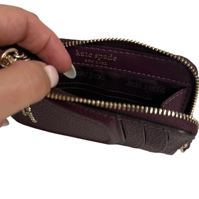 Kate Spade Kate Spade Knott Pebbled Leather Zip Card Holder Deep Cherry Size ONE SIZE - 3 Thumbnail