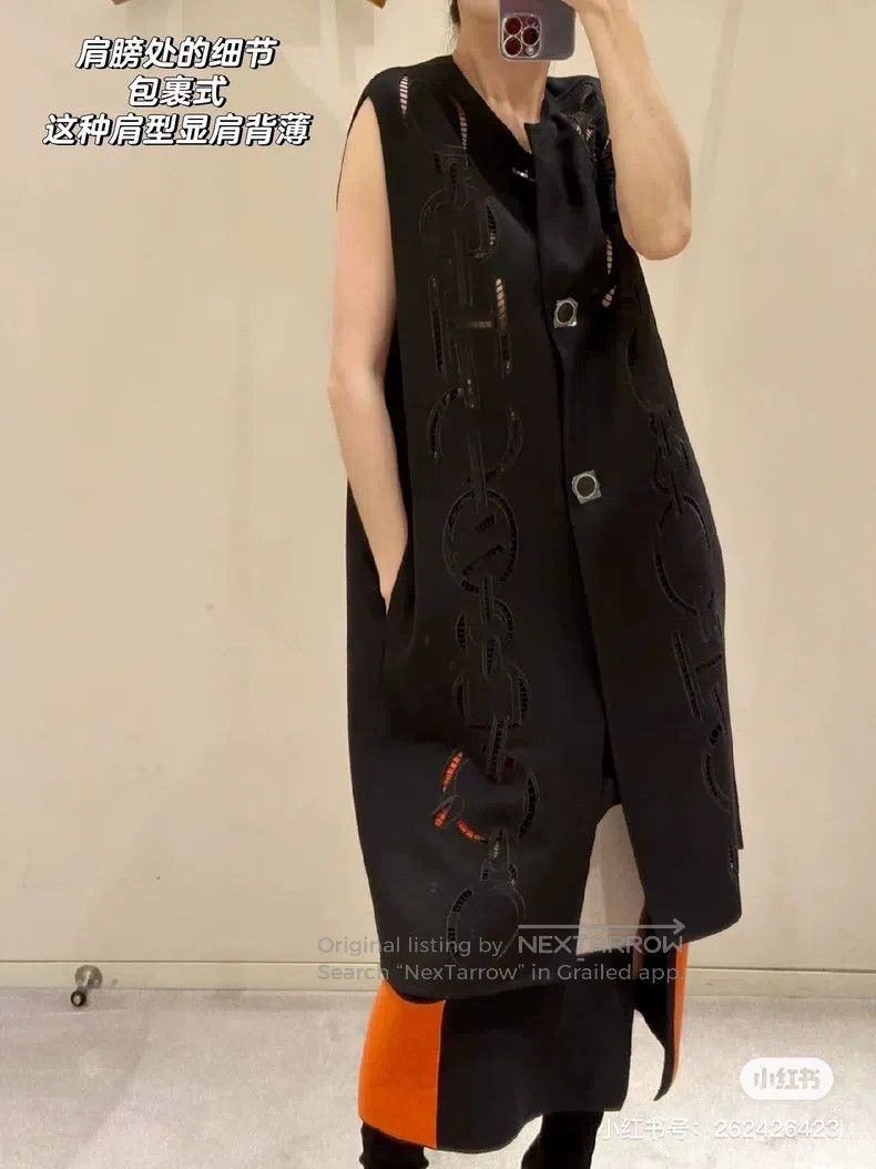 Hermes Hermes Leather Patch Cashmere Long Vest Jacket Size XXS / US 00 / IT 34 - 8 Thumbnail