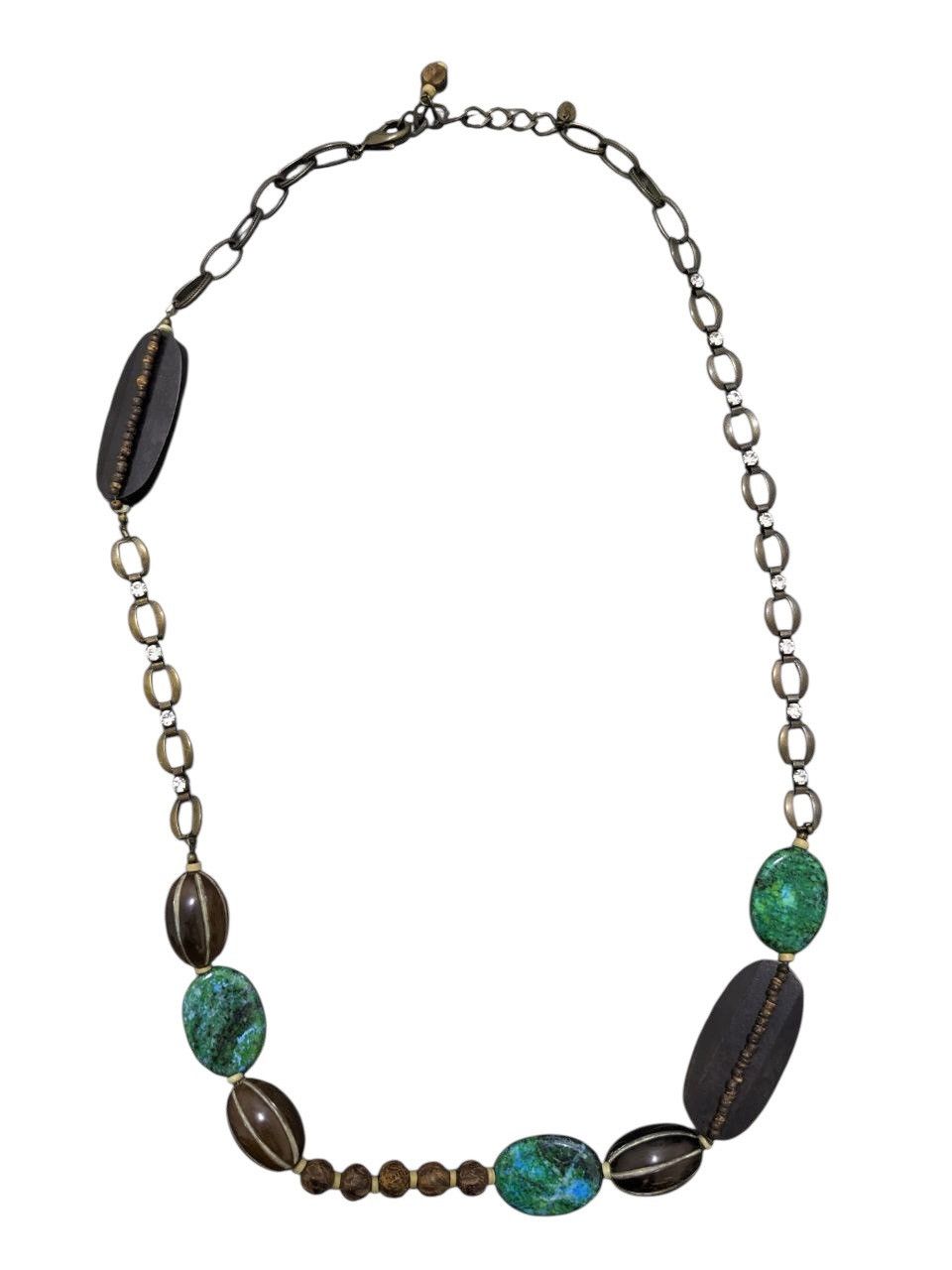 Native BEADED NECKLACE WITH GREEN TURQUOISE & DARK BROWN OVAL BEADS Size ONE SIZE - 1 Thumbnail