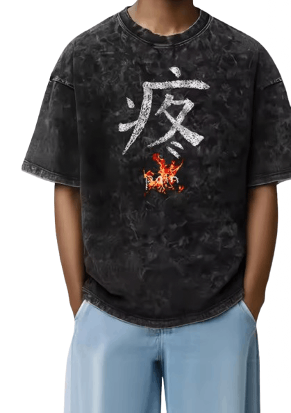 Japanese Brand Y2K Vintage Chinese Word Pain Fire Print Washed T-Shirt Size US M / EU 48-50 / 2 - 2 Thumbnail