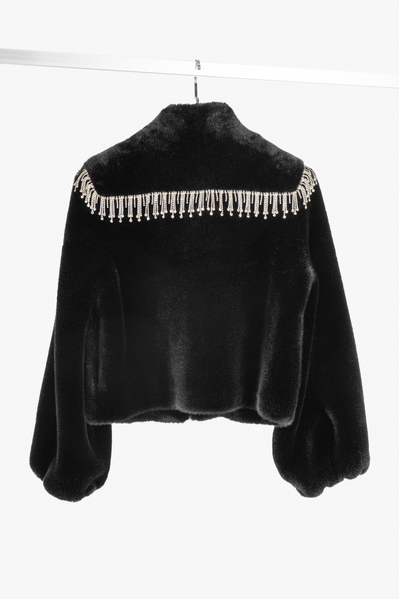 Shrimps Shrimps Dexter Black Faux Fur Crystal-Embellished Jacket Size S / US 4 / IT 40 - 2 Thumbnail