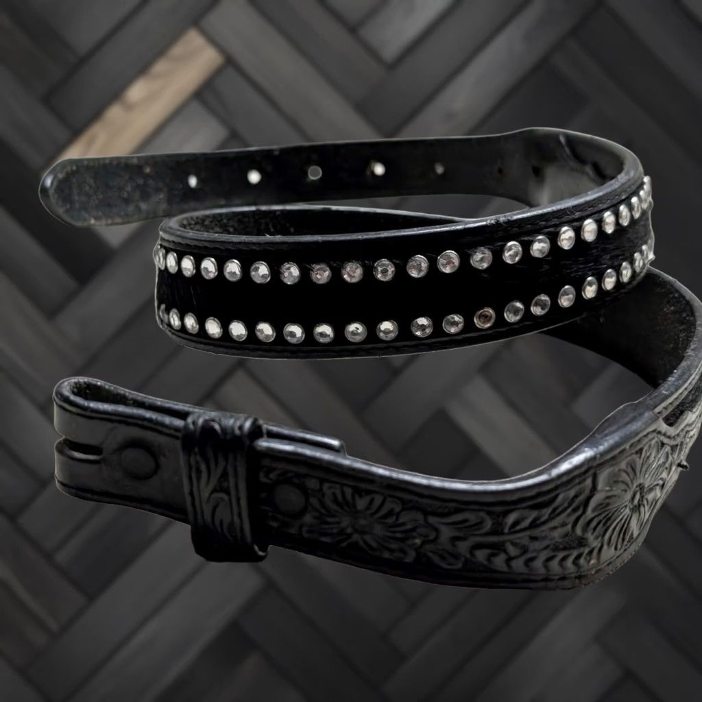 Vintage VINTAGE Ranger Western Belt Studded Buckle 32 Black Leather Tooled Cowboy Rodeo Mens Belt Size 32 - 1 Thumbnail