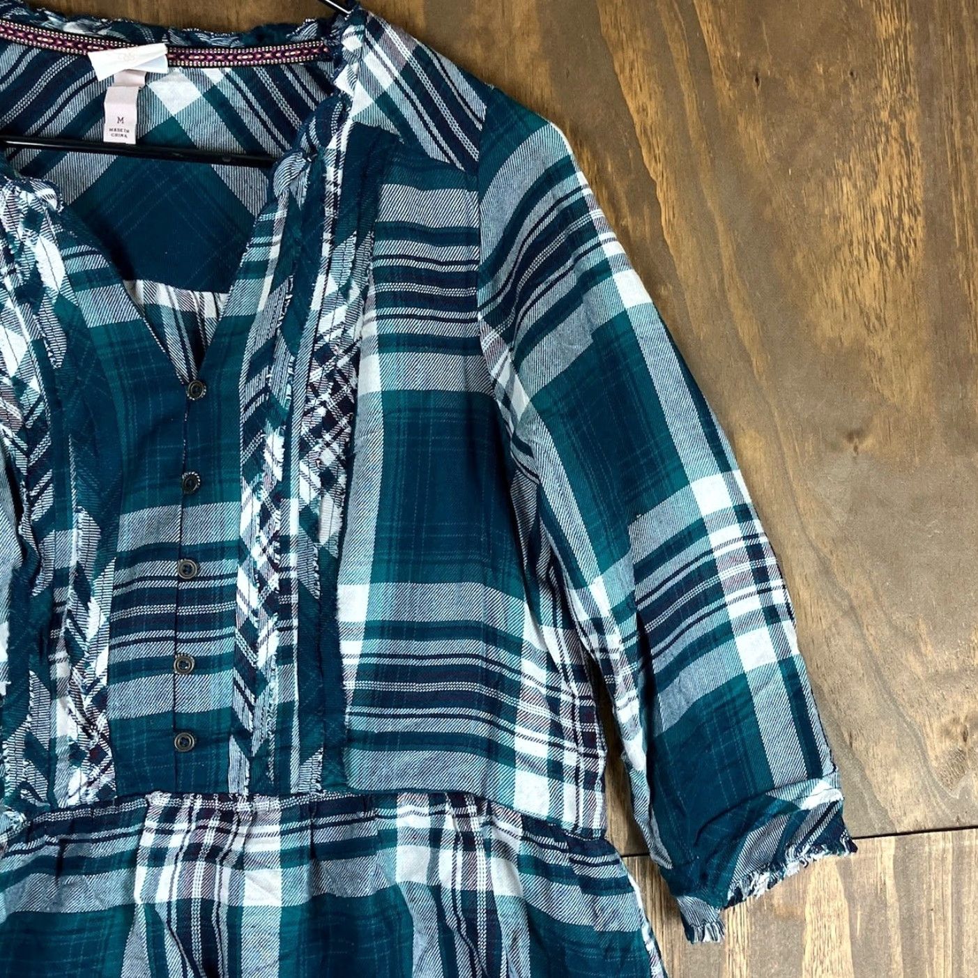 Vintage VINTAGE Knox Rose Womens Blouse Teal Multi Plaid Ruffle V Neck Blouse Boho 3/4 Sleeve M Size M / US 6-8 / IT 42-44 - 5 Thumbnail
