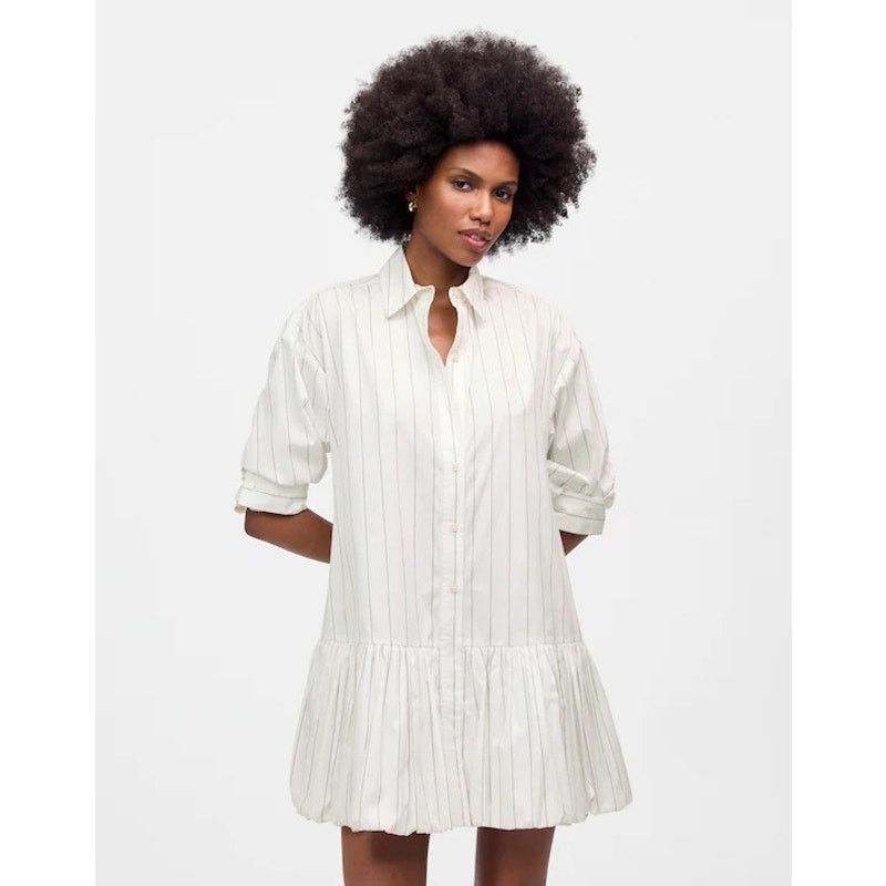 Madewell NWT Madewell Bubble-Hem Mini Shirtdress Pinstripe White XS Size XS / US 0-2 / IT 36-38 - 1 Thumbnail