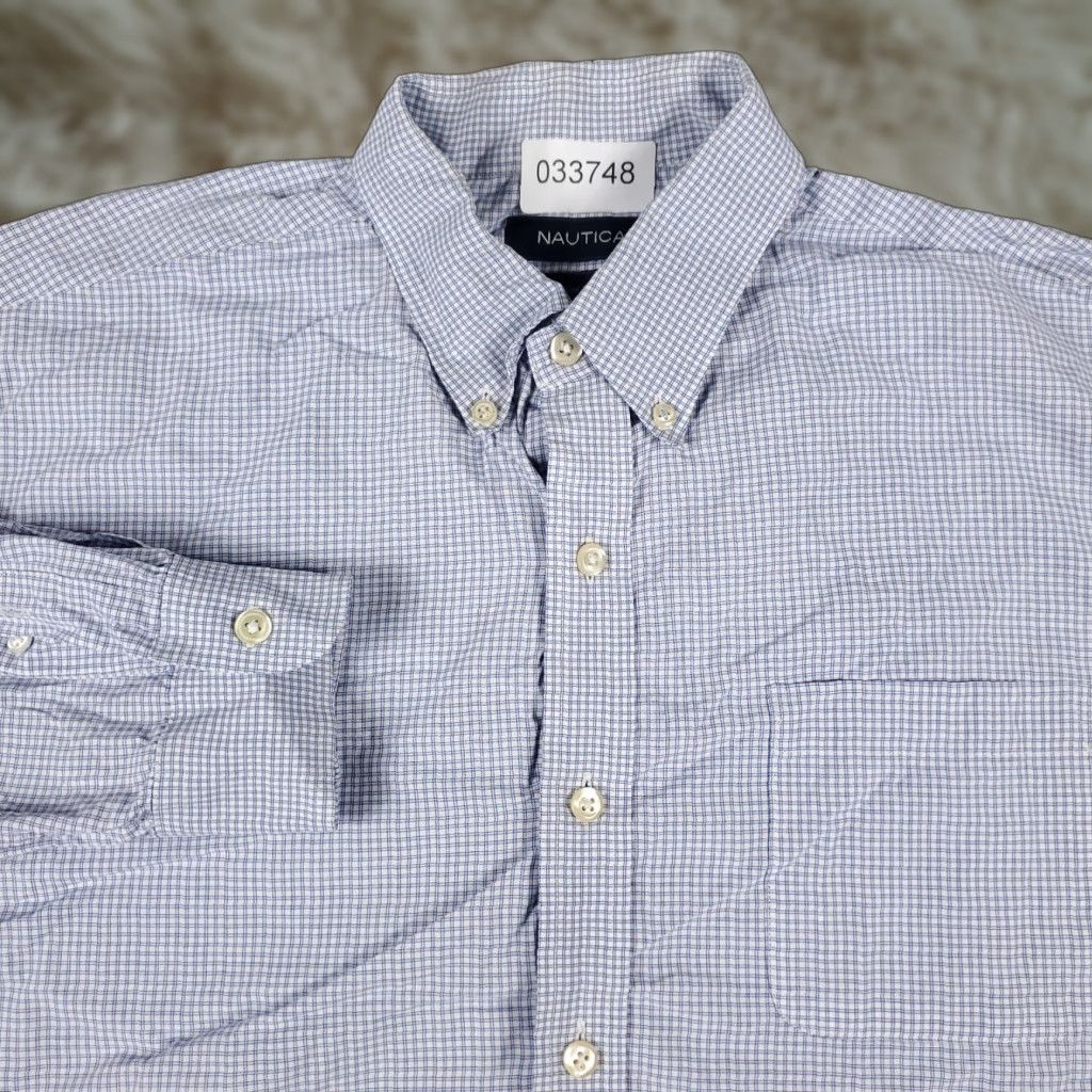 Nautica Nautica Dress Shirt Mens 17 Blue Check Long Sleeve Button Up Collared 100% Cotton Adults Regular Navy Size 46R - 1 Thumbnail