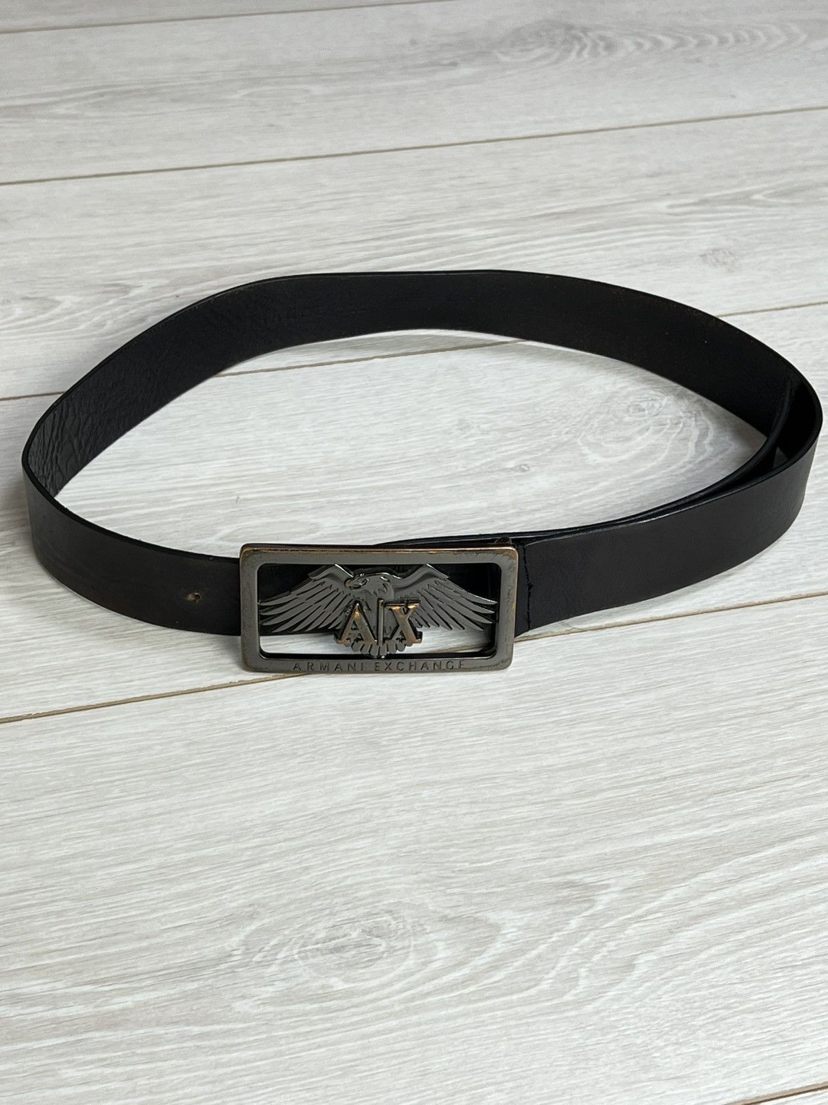 Armani Exchange Vintage Armani Exchange Eagle Plaque Leather Belt - Size 32 Size 32 - 6 Thumbnail