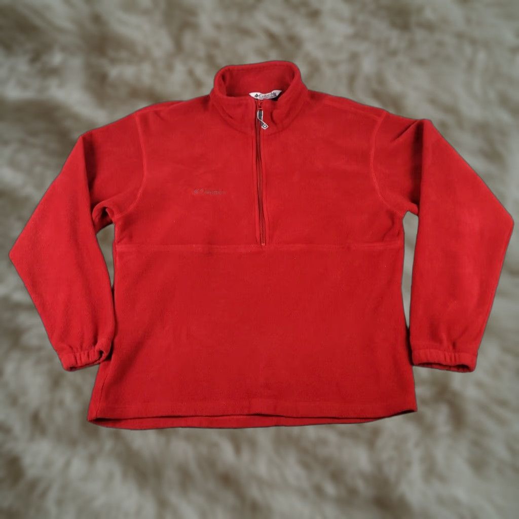 Vintage Columbia Mens Large Red Fleece 1/4 Zip Up Pullover Sweatshirt Sweater Size US L / EU 52-54 / 3 - 1 Thumbnail