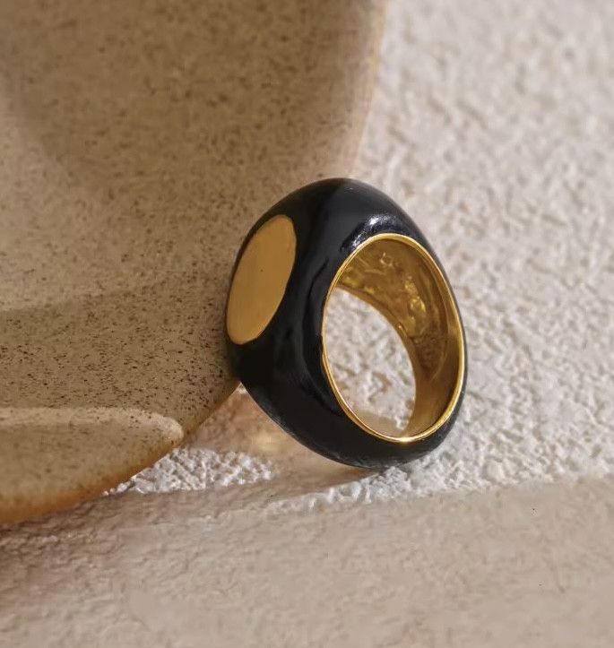 Jewelry Stainless Steel Black Enamel Ring (size 6-9) Size ONE SIZE - 2 Thumbnail