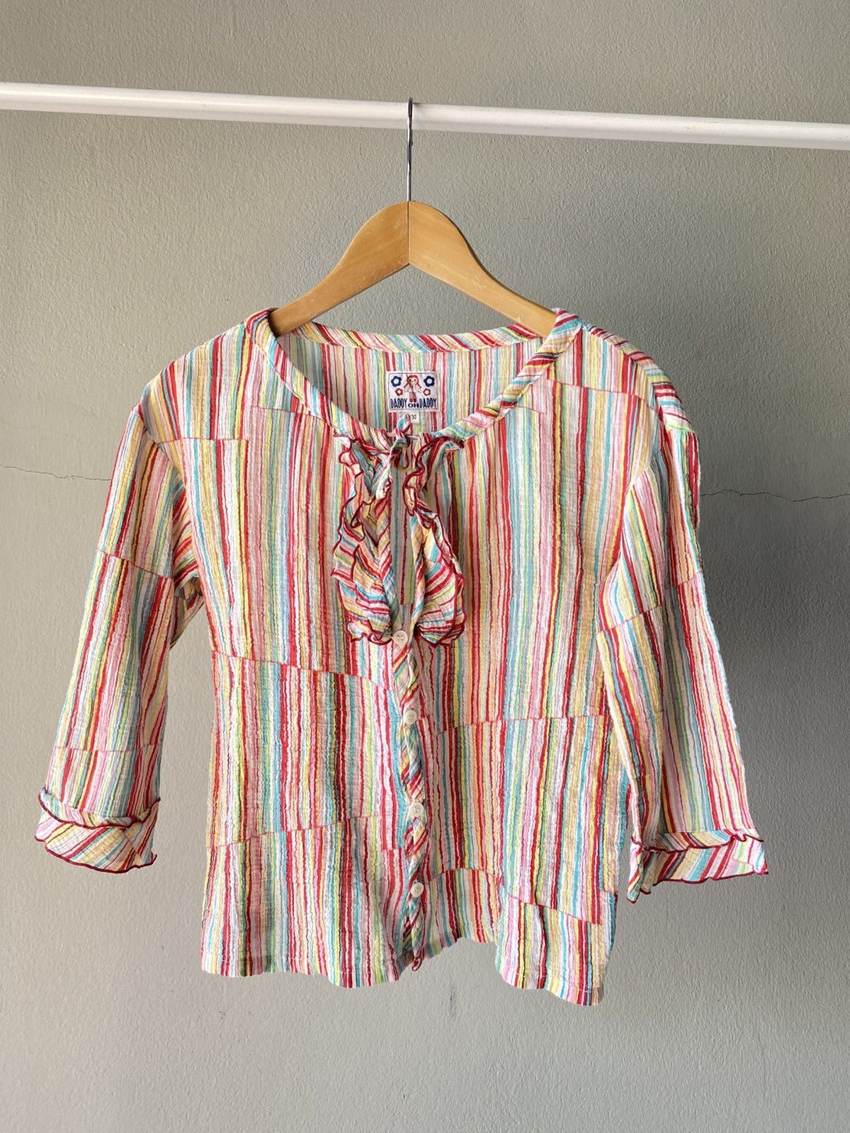 Designer × Japanese Brand DADDY OH DADDY Rainbow Striped Ruffle Blouse Size S / US 4 / IT 40 - 1 Thumbnail