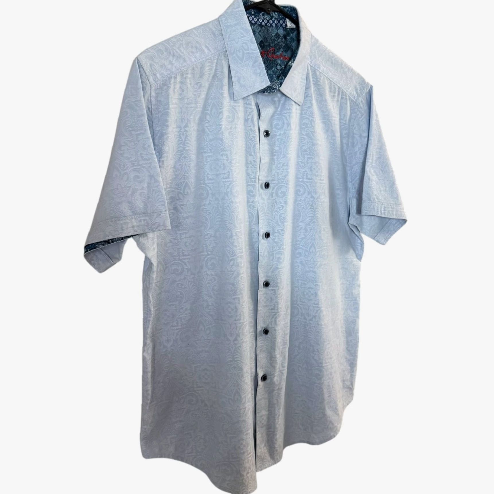 Robert Graham Robert Graham Shirt Blue Men's Large Jacquard Short-Sleeve Button-Up 100% Cotton Size US L / EU 52-54 / 3 - 3 Thumbnail