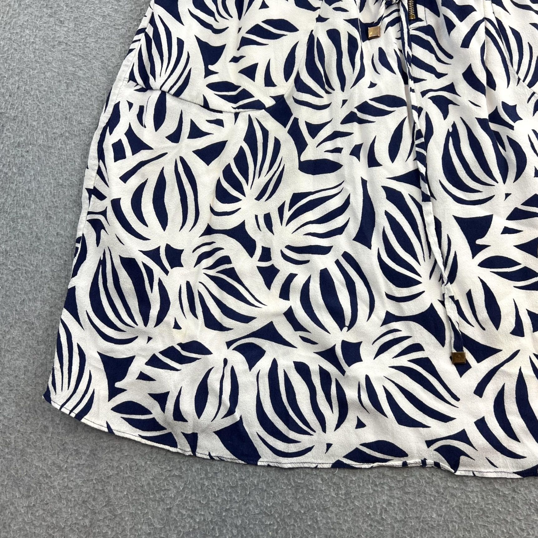 Lilly Pulitzer Dress Womens 10 Blue White Tropical A-Line Zip Front 3/4  Sleeve