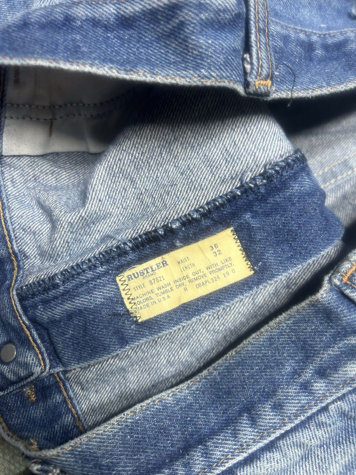 Vintage Vtg 70s rustler jeans faded whiskers straight USA made 34x31 Size US 34 / EU 50 - 7 Thumbnail