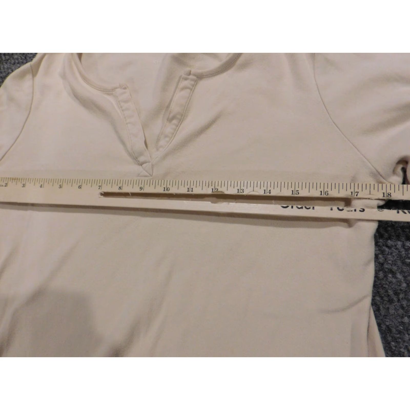Vintage Kim Rogers Blouse Womens M Beige Crew Neck Pullover Stretch Casual Regular Button Cotton Rayon Yep Comfortable Size M / US 6-8 / IT 42-44 - 5 Thumbnail