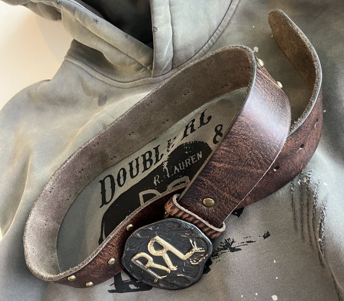 RRL Ralph Lauren RRL BUCKLE BELT BIG LOGO Size 32 - 6 Thumbnail