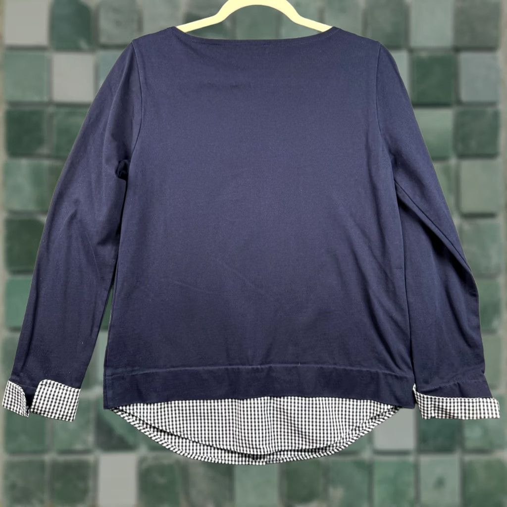 Vintage J. Crew Mercantile Womens Small Top Navy Gingham Layered Hem Long Sleeve Workwear Shirt Animals? Size S / US 4 / IT 40 - 1 Thumbnail