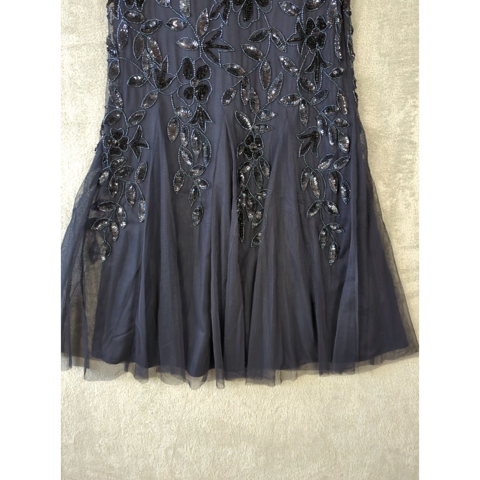 Adrianna Papell Adrianna Papell Dress Womens 4 Black Beaded Tulle Maxi Ball Gown Formal Event Size S / US 4 / IT 40 - 4 Thumbnail