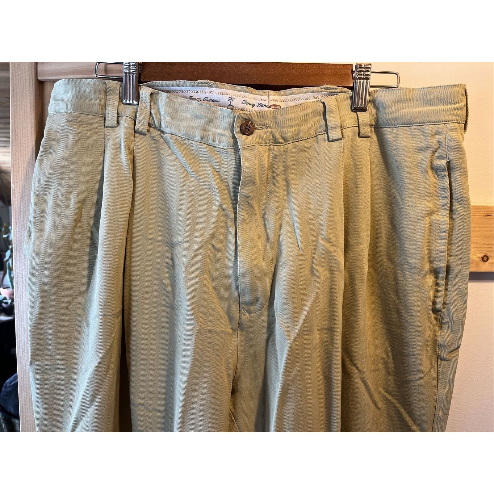Tommy Bahama Tommy Bahama Relax Mens 36x27 Beige Silk Straight Cuff Pants Size US 36 / EU 52 - 3 Thumbnail
