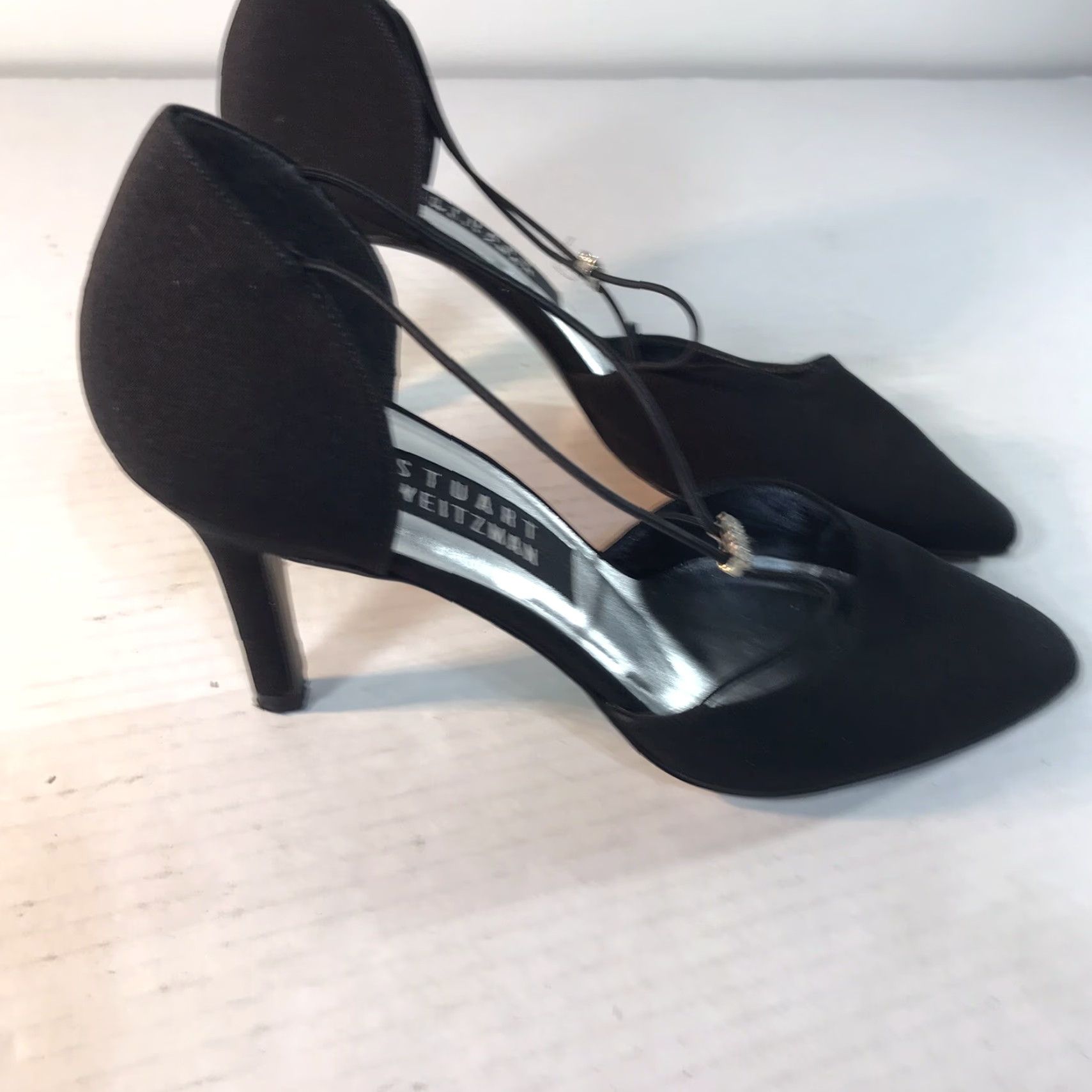 Stuart Weitzman Stuart Weitzman Black Fabric Slingback Heels Womens Size 7.5A 3in Stiletto Rhinestone Modern Party Size US 8 / IT 38 - 4 Thumbnail