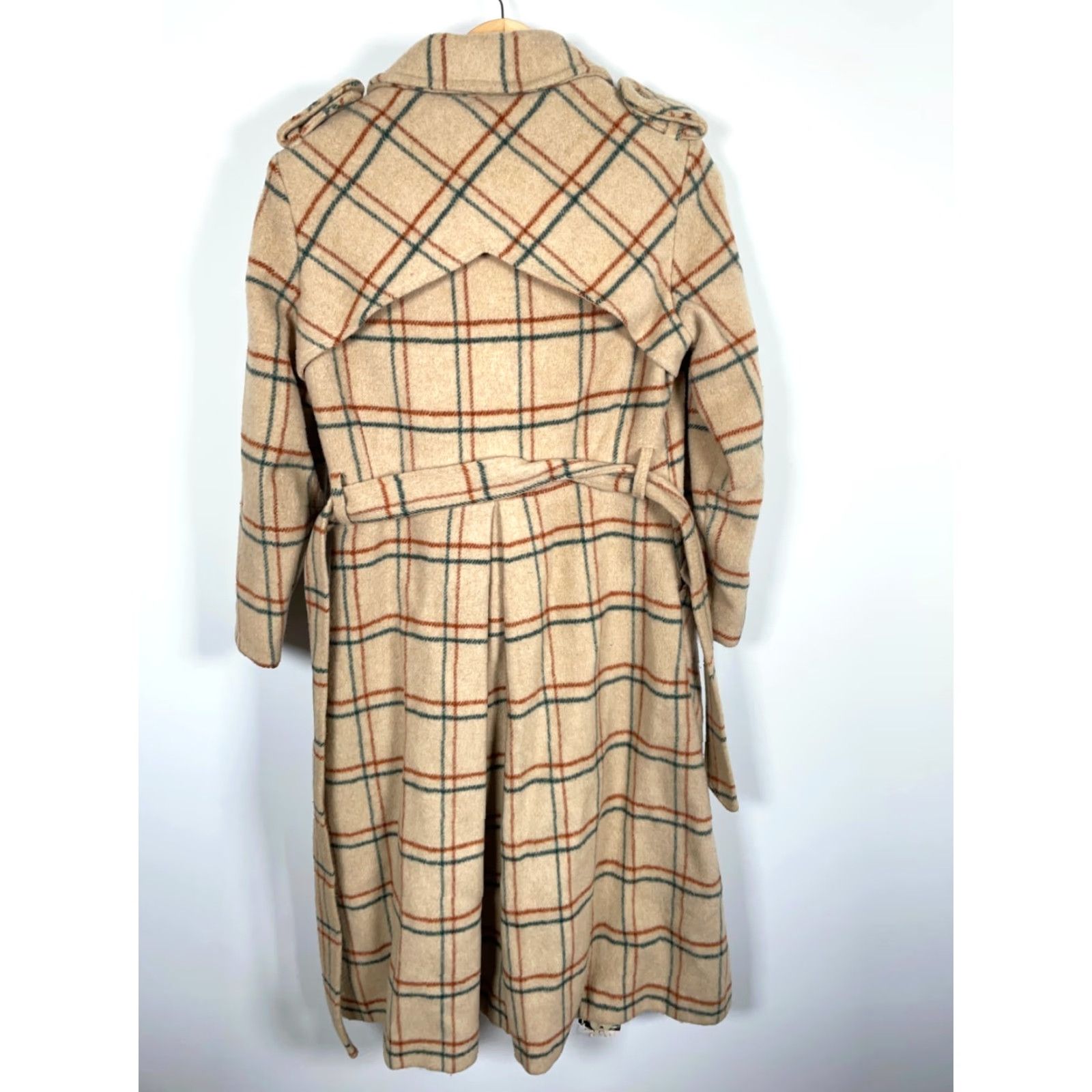 Doublet Vintage Yes Bickler Wool Belted Trench Coat Women's Small Beige Check Pattern Double Breasted Size S / US 4 / IT 40 - 2 Thumbnail