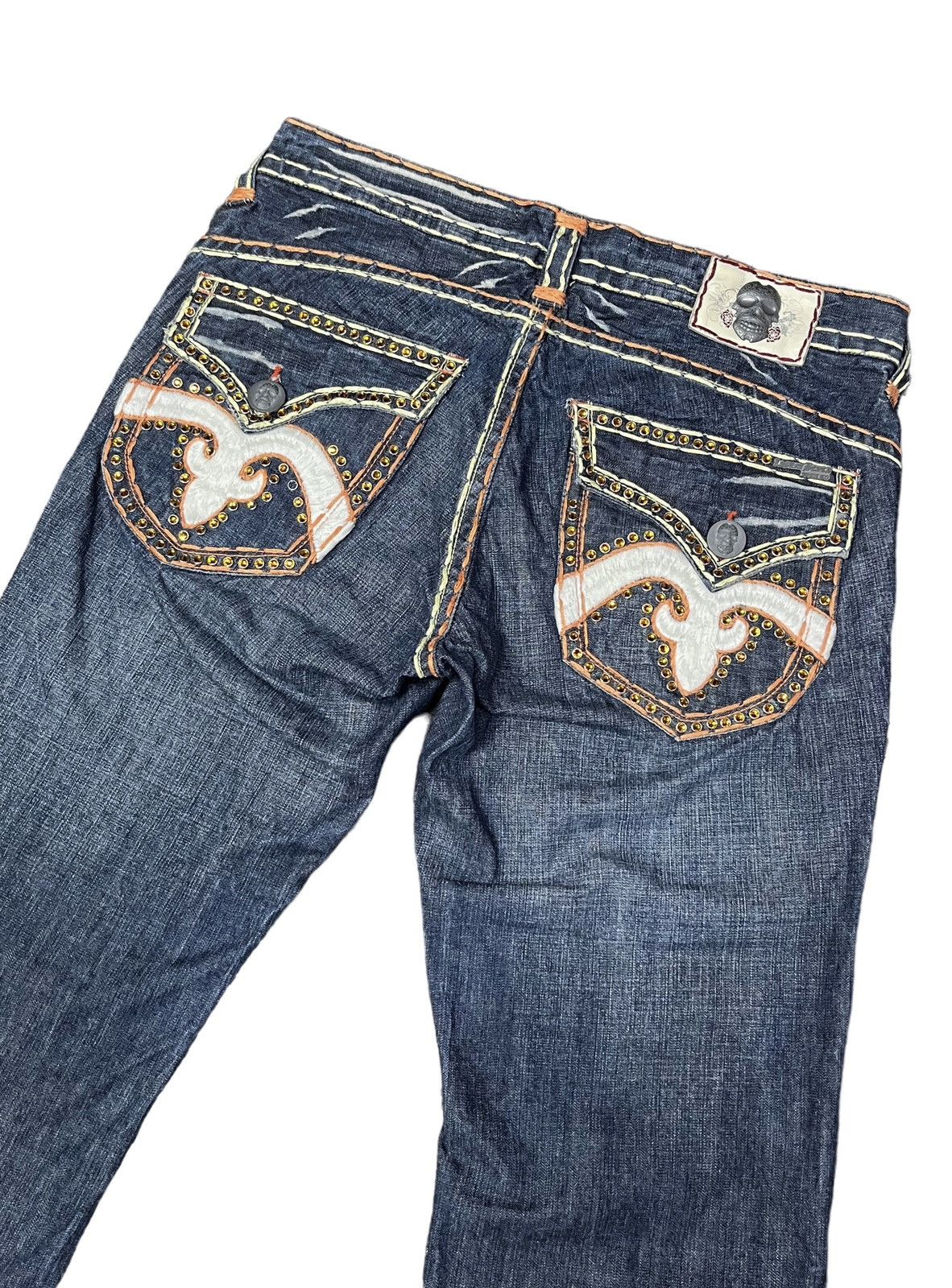 Vintage LAGUNA BEACH Big Stitch Gemstone Studded Skull Button Denim Size US 35 - 7 Thumbnail