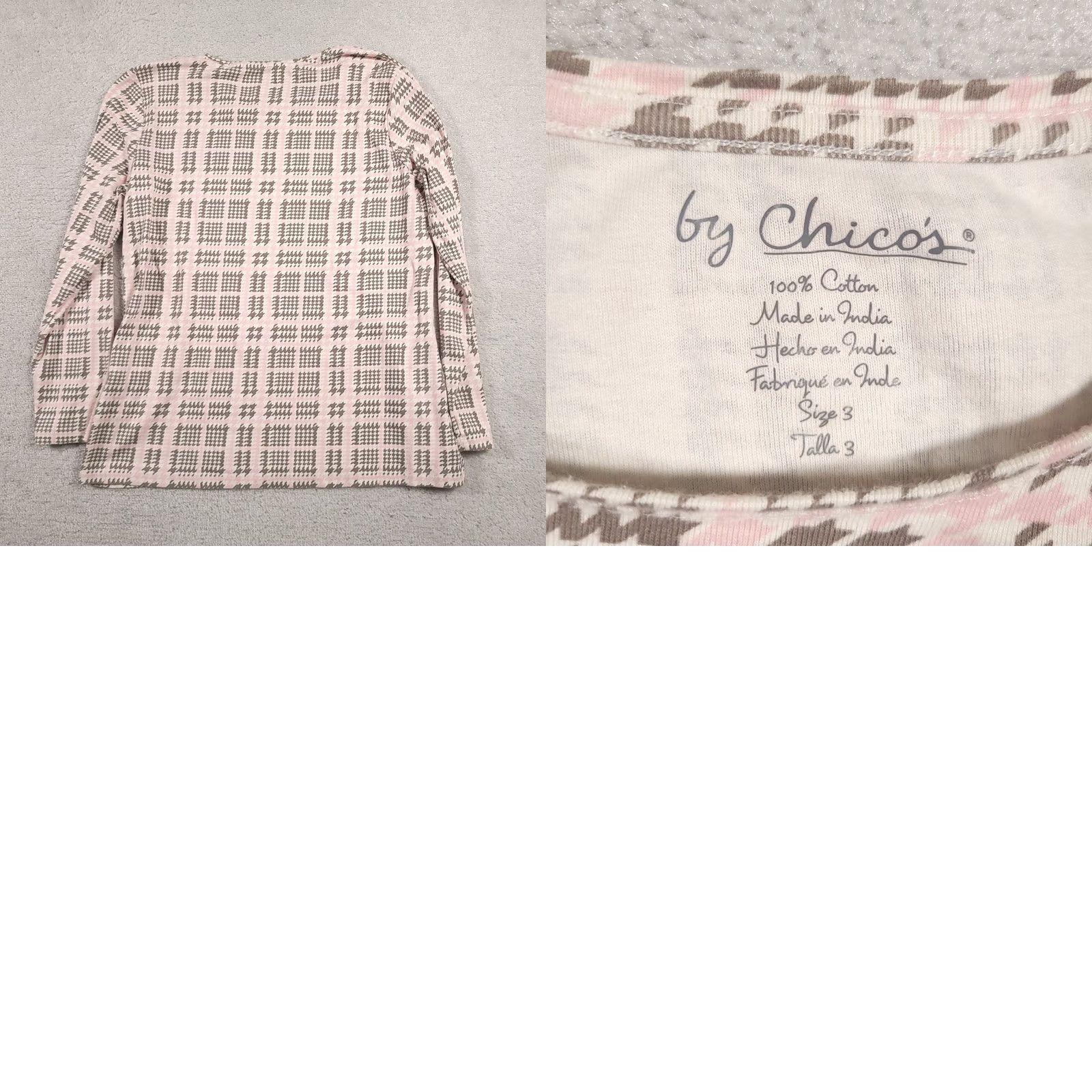 Vintage Chico's Tee Shirt Women's XL Long Sleeve Round Neck Geometric Casual Pink Cotton Knit Regular Imported Size XL / US 12-14 / IT 48-50 - 8 Thumbnail