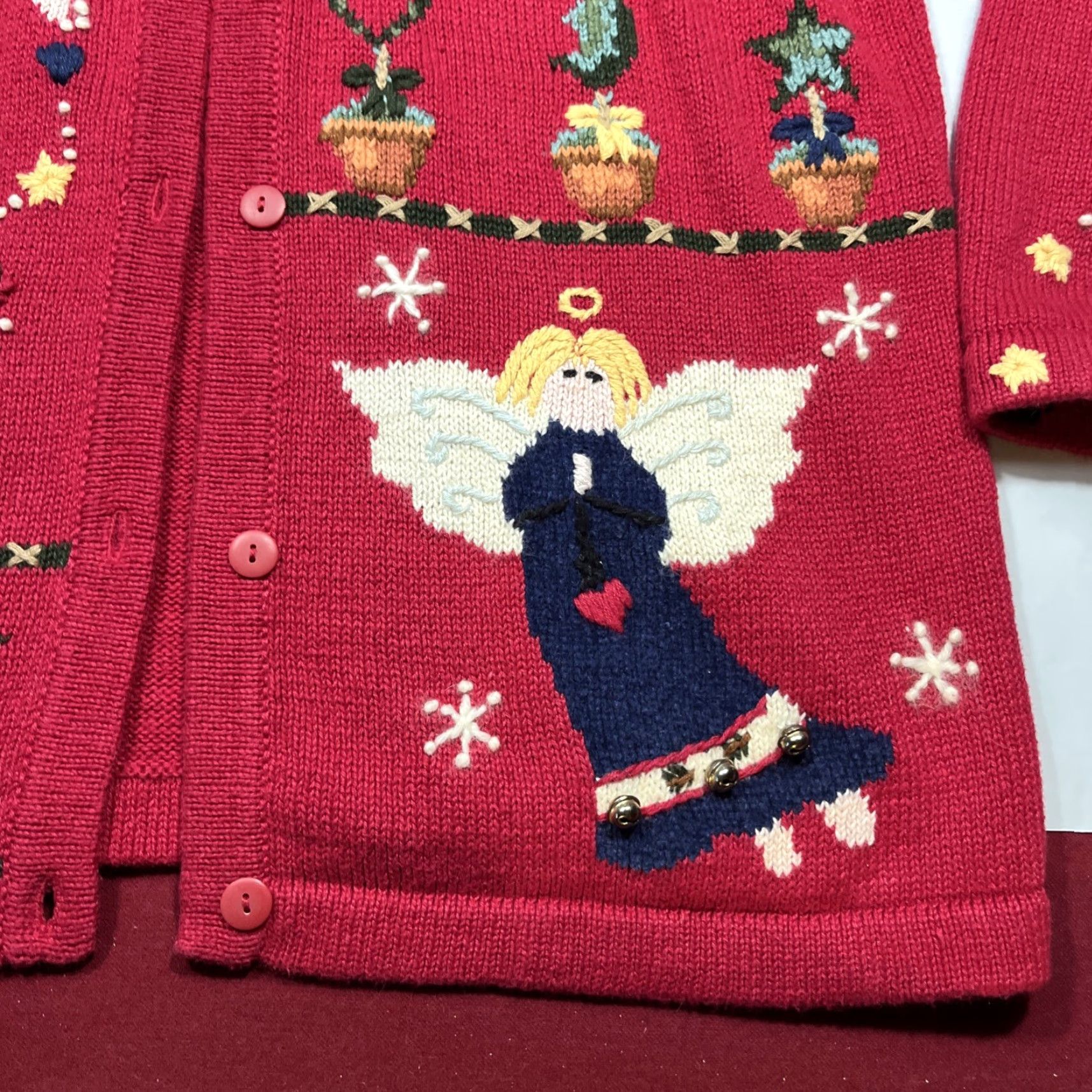 Quacker Factory VINTAGE Quacker Factory Red ANGELS CHRISTMAS Knit Cardigan Button Sweater Womens Lg Size L / US 10 / IT 46 - 6 Thumbnail