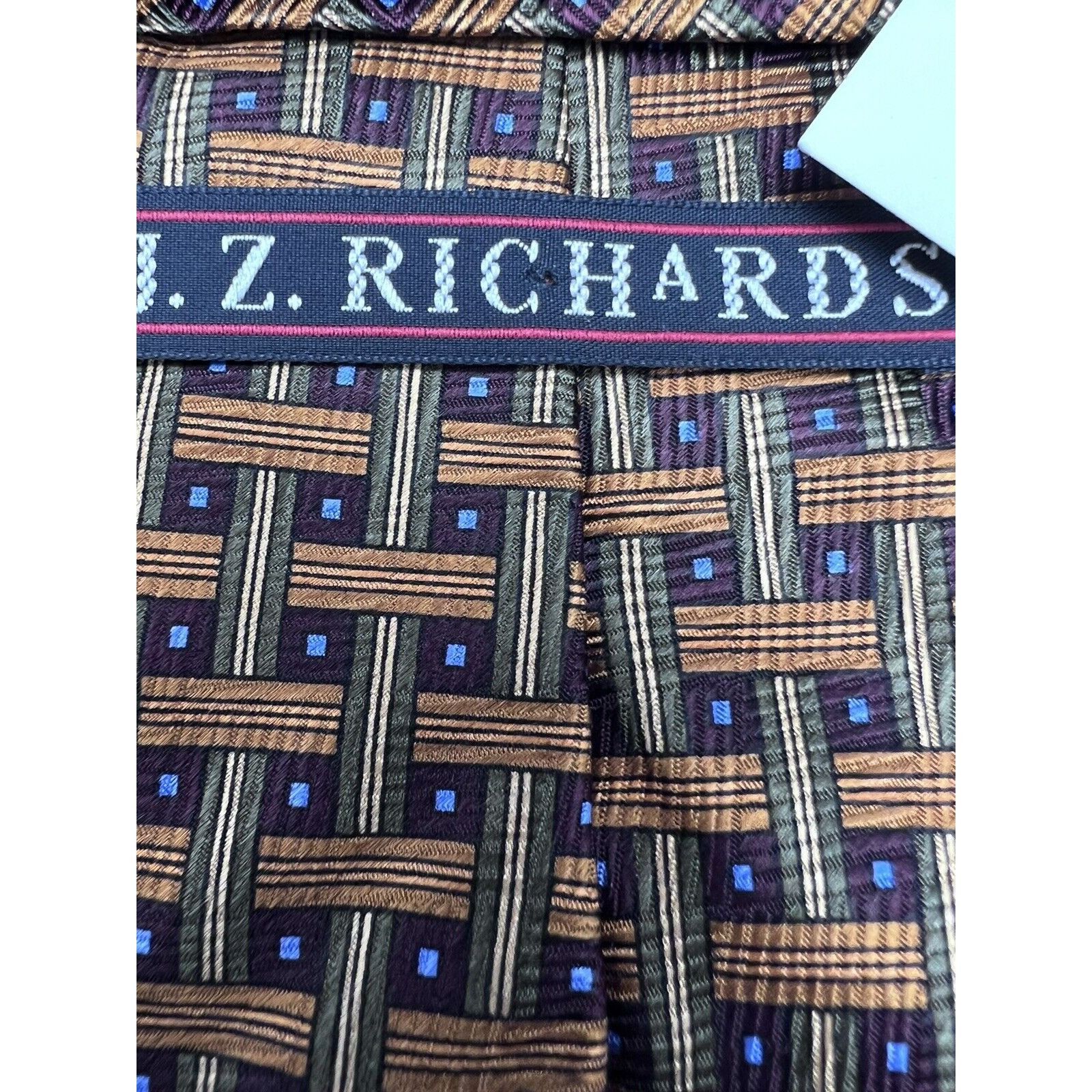 Vintage JZ RICHARDS Silk Tie Blue with Brown Cross Cross Size ONE SIZE - 2 Thumbnail
