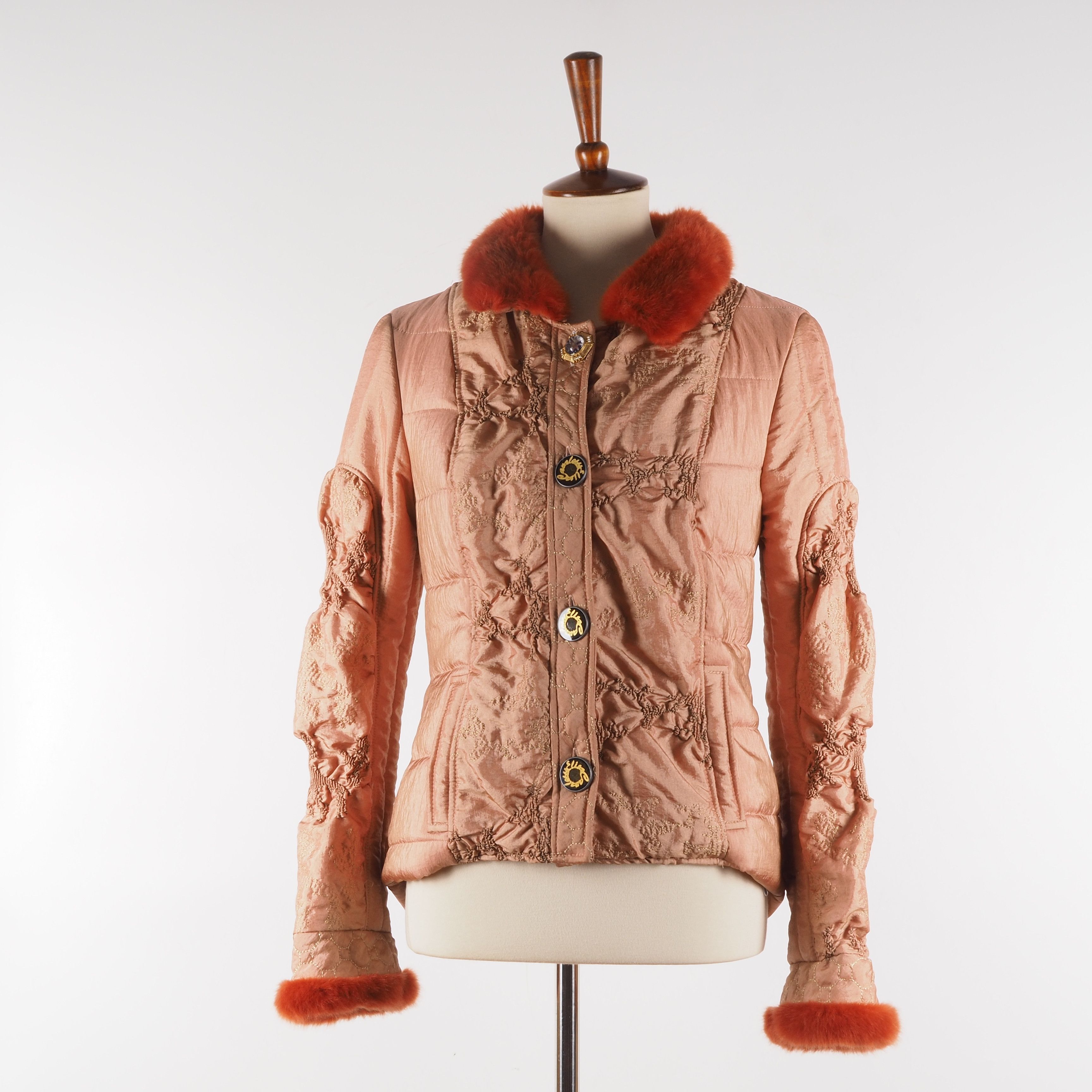 Elisa Cavaletti Elisa Cavaletti Peach Nylon Metal Fur Trims Jacket Size S / US 4 / IT 40 - 4 Thumbnail