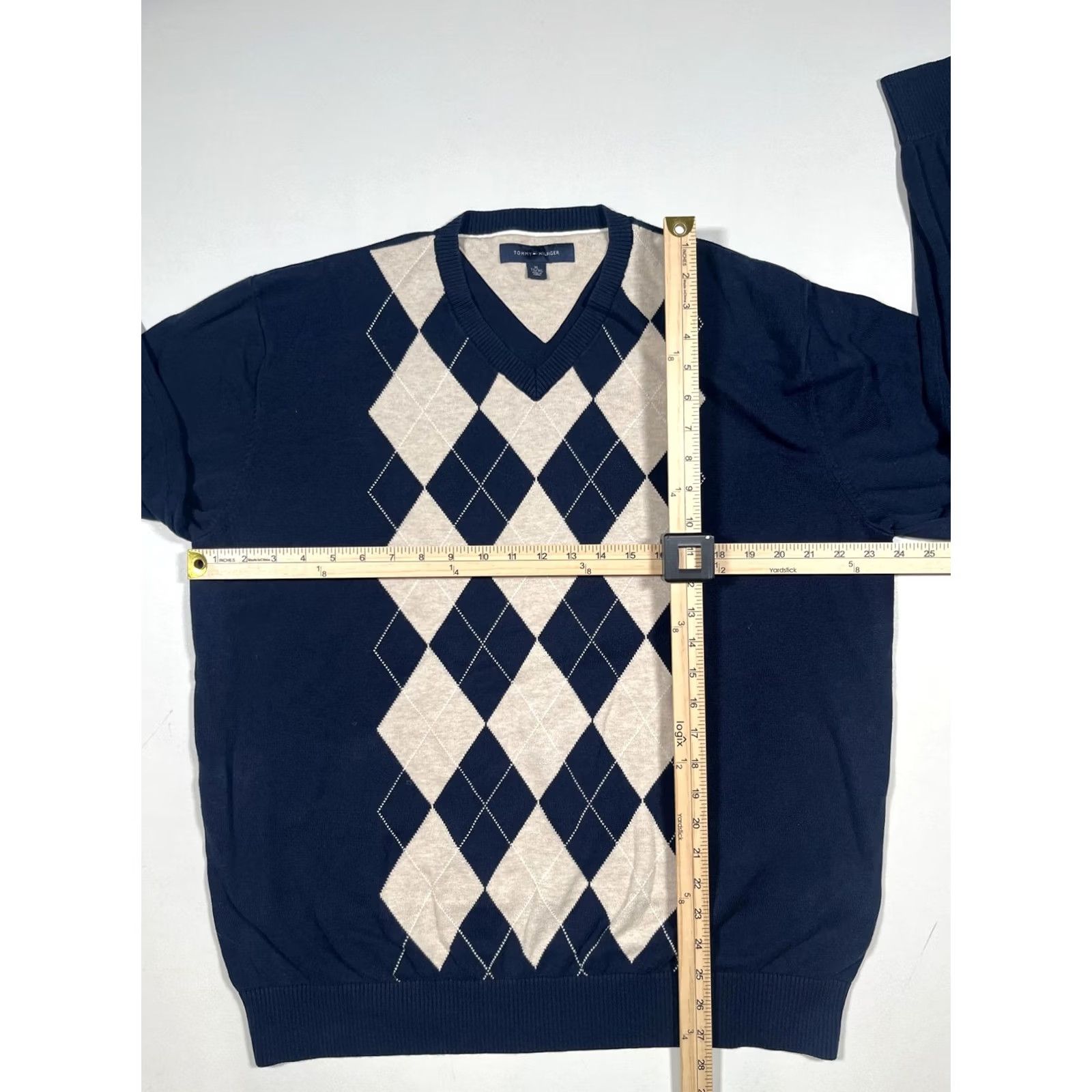 Tommy Hilfiger Tommy Hilfiger Sweater Mens XL Navy Blue Argyle V-Neck Cotton Knit Pullover Size US XL / EU 56 / 4 - 5 Thumbnail