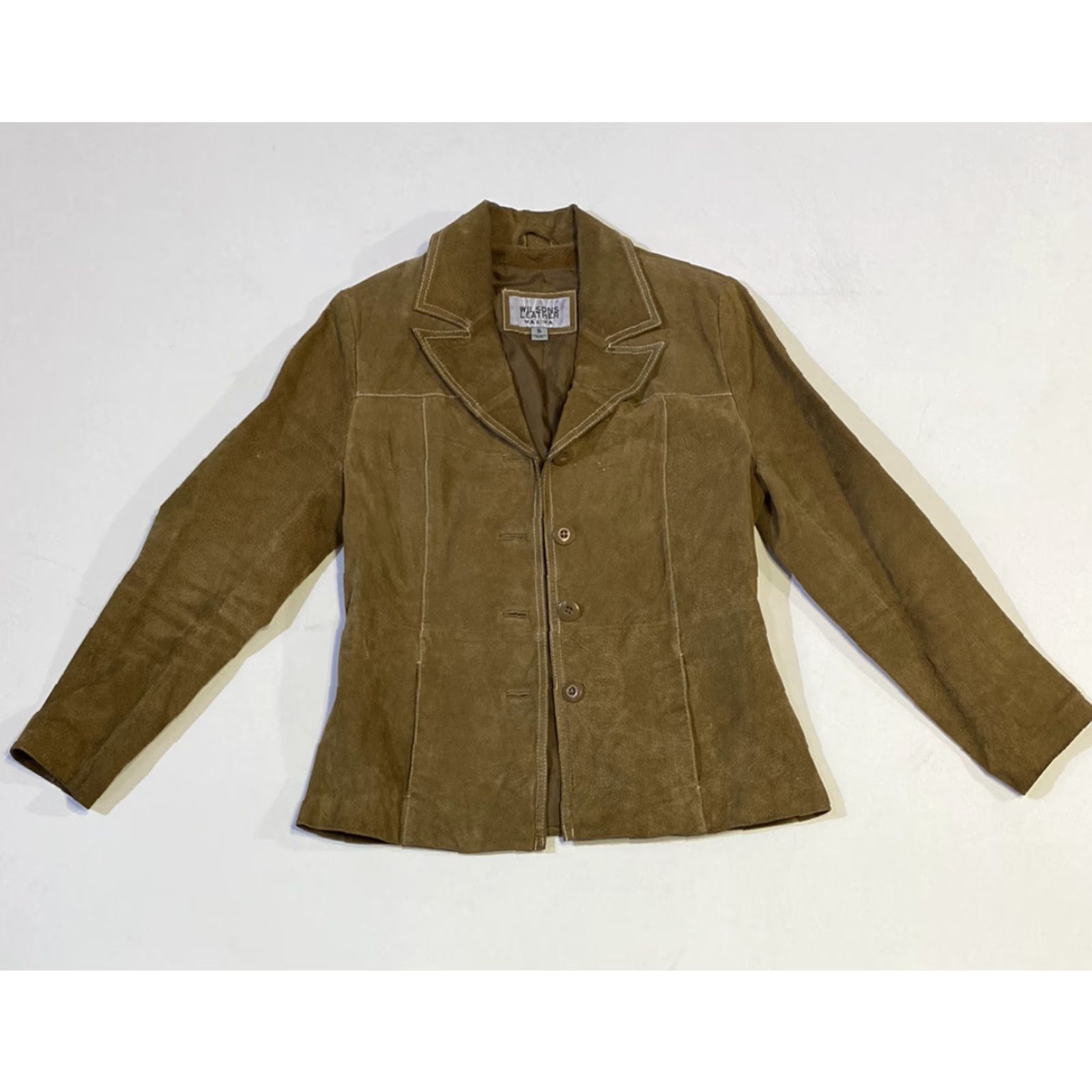Vintage Wilsons Leather Maxima Beige Leather Button Front Jacket Womens Small S Womens Size S / US 4 / IT 40 - 2 Thumbnail