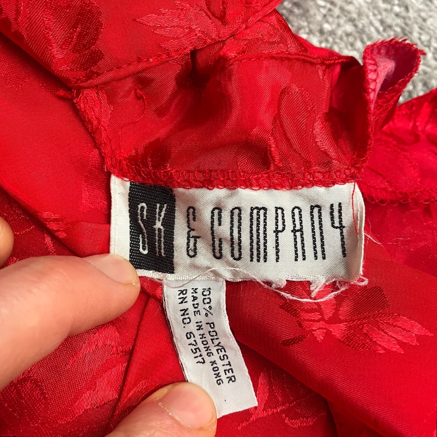 Vintage SK & Company Blouse Adult L Red Floral Satin Mock Neck Long Sleeve Tie Size L / US 10 / IT 46 - 5 Thumbnail