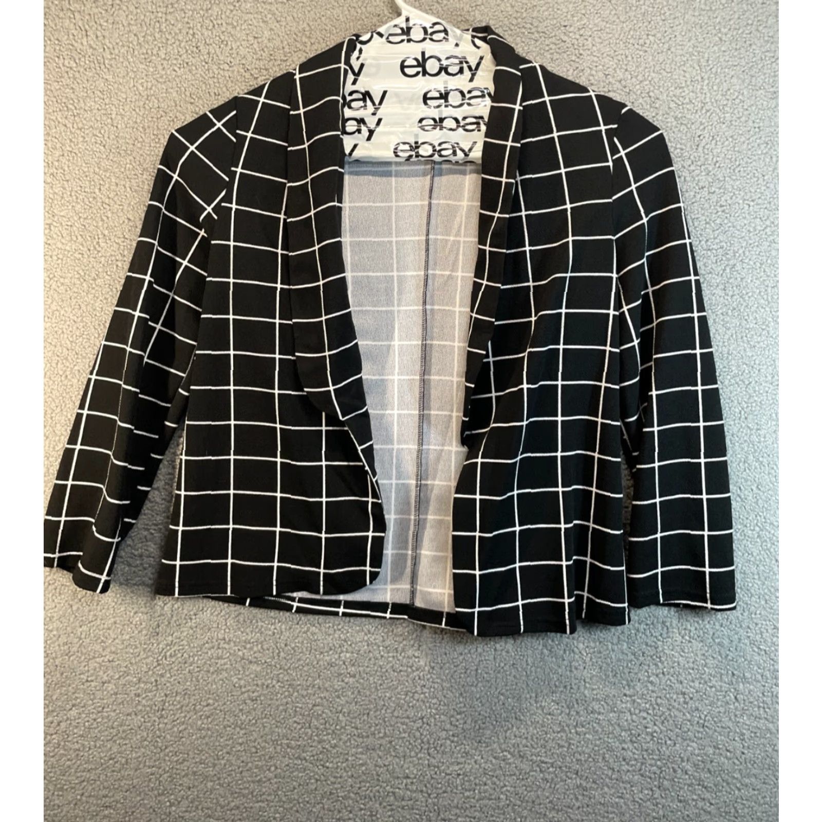 Vintage Unbranded Black and White Squares Open Front Work Jacket L Women Medium? Size L / US 10 / IT 46 - 2 Thumbnail