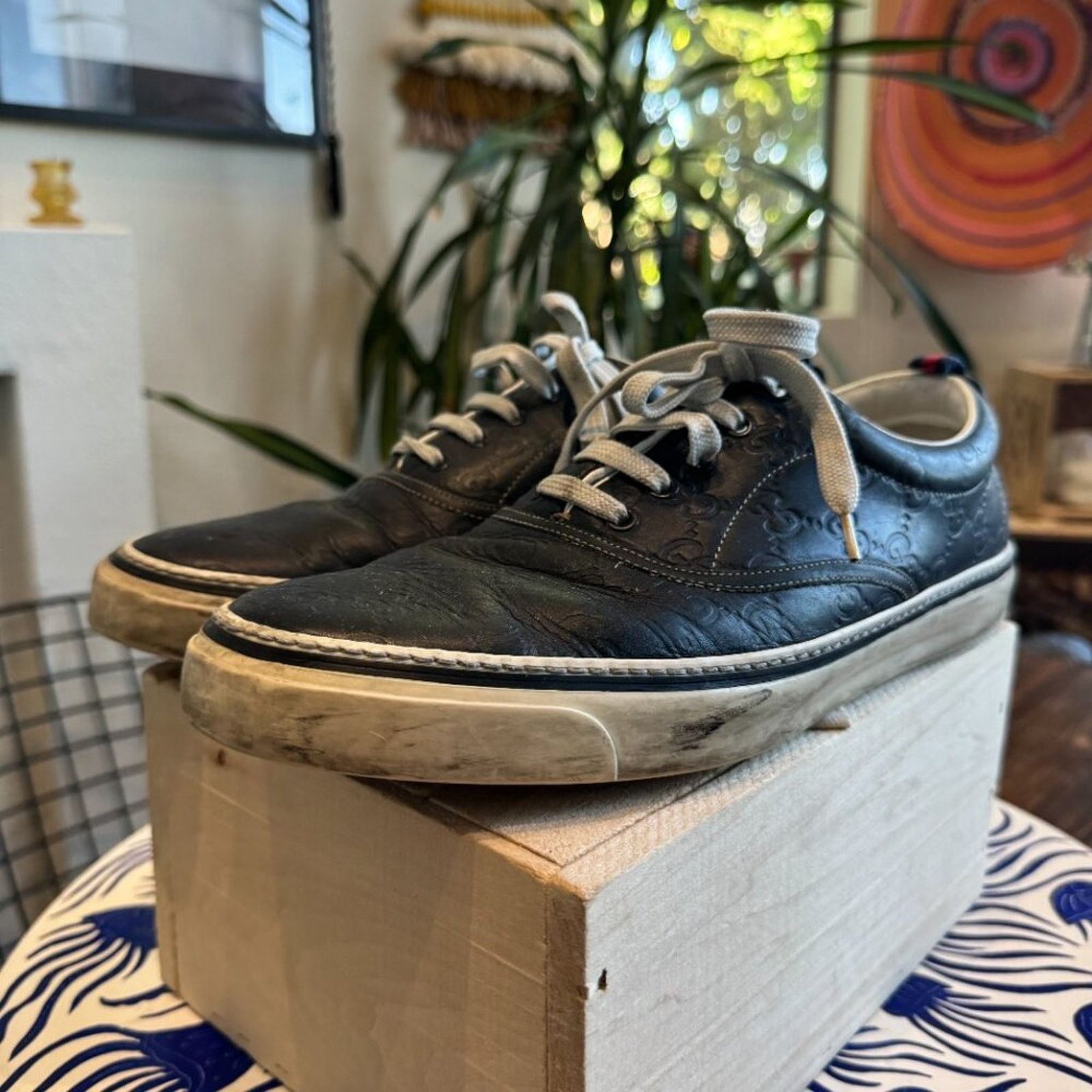 Gucci Gucci GG Monogram Navy Leather Low-Tops, Men’s 42.5 (US 9.5) Size US 9.5 / EU 42-43 - 3 Thumbnail