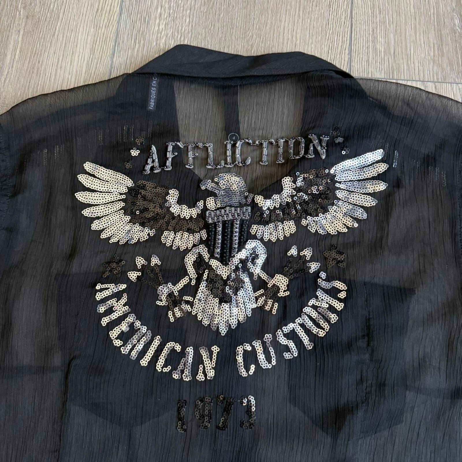 Affliction Vintage y2k affliction black premium women's sheer button up Size S / US 4 / IT 40 - 1 Thumbnail