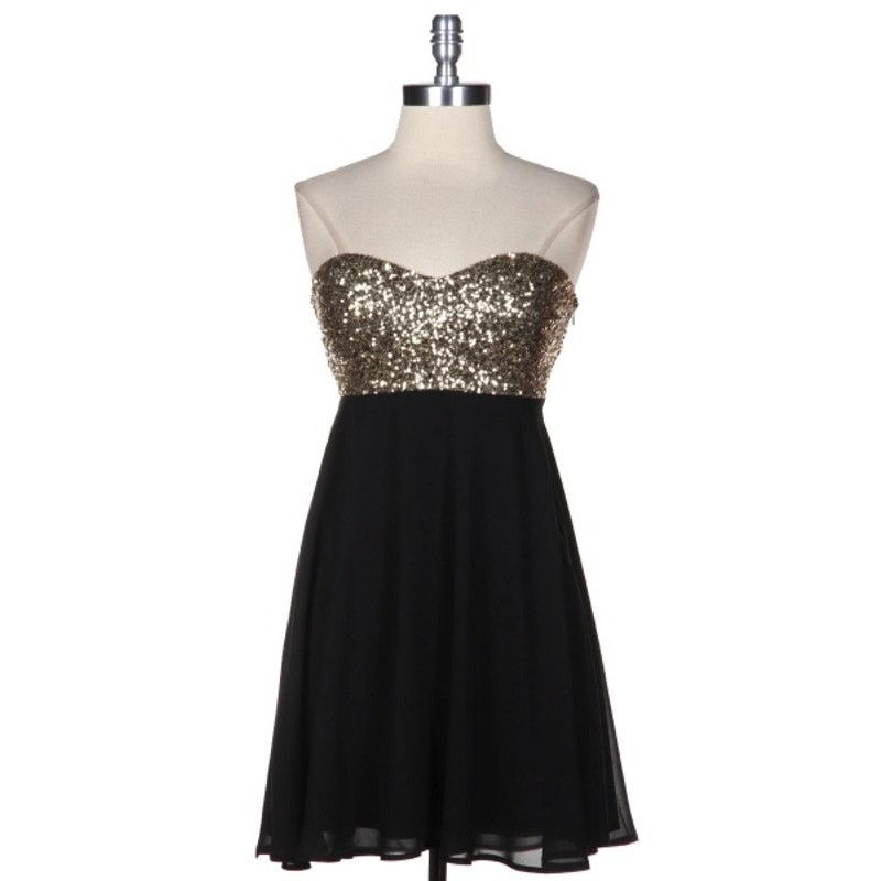 Other NEW Black Gold Sequin Strapless Sweetheart Fit Flare Dress M Size M / US 6-8 / IT 42-44 - 1 Thumbnail