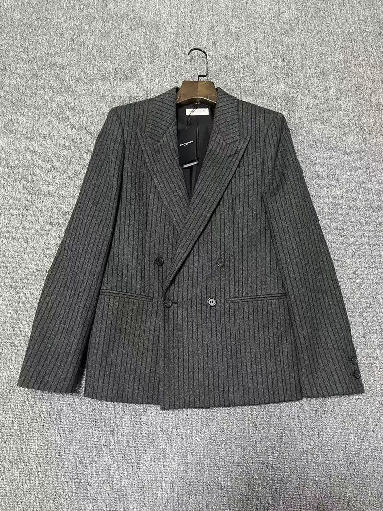 Saint Laurent Paris Saint Laurent Paris Grey vertical striped wool blazer jacke Size US S / EU 44-46 / 1 - 1 Thumbnail