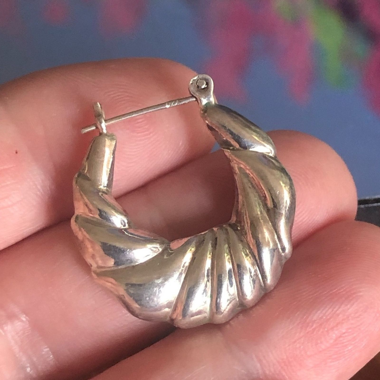 Vintage Modern vintage sterling silver 925 textured hoop earrings Size ONE SIZE - 6 Thumbnail
