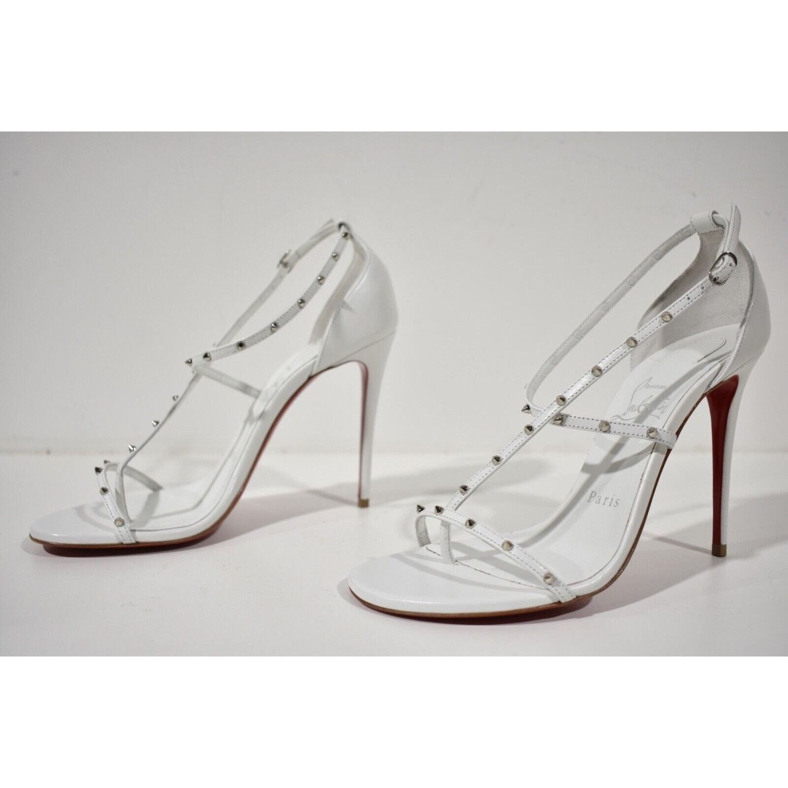 Christian Louboutin Riojana Spikes 100 White Ankle Strappy Sandal Heel Pump 40 Size US 10 / IT 40 - 9 Thumbnail