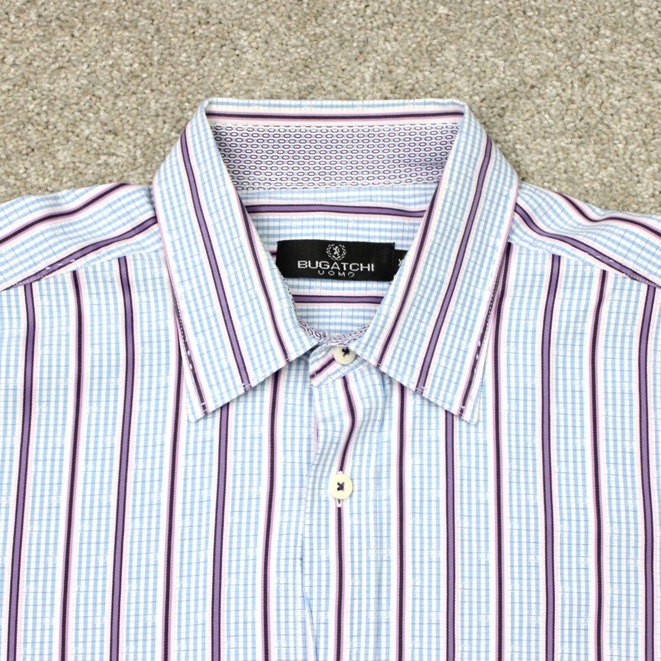 BUGATCHI Bugatchi Uomo Shirt Mens XL Blue/Pink/Purple Striped Cotton Long Sleeve Button-Up Size US XL / EU 56 / 4 - 4 Thumbnail