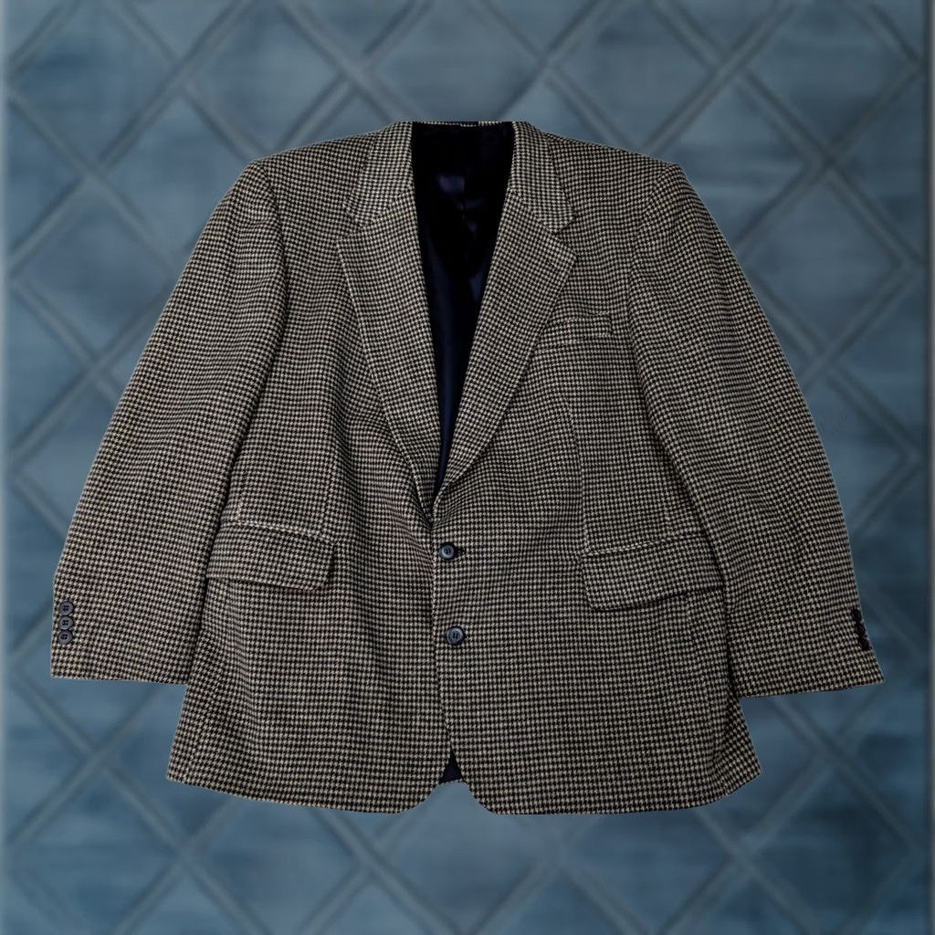 Vintage Robert Stock Mens 46R Beige Houndstooth Tweed Coat Blazer Jacket 2 Button Blazer Notch Lapel Wool Woolen Single-Breasted Big & Tall Adult Mens Size 46R - 1 Thumbnail