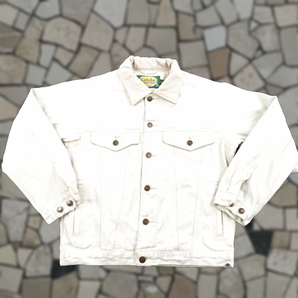 Vintage Cabela's Jacket Men Small White Denim Flannel Lined Bomber Chore Collar Coat Size US S / EU 44-46 / 1 - 1 Thumbnail
