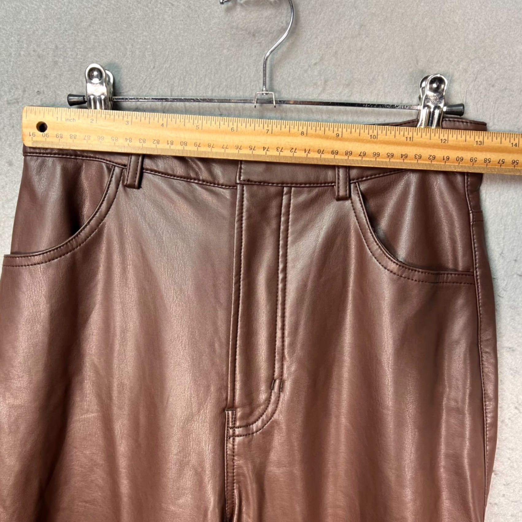 House of CB HOUSE OF CB Womens Small Faux Leather Brown Straight Leg Pants London Designer Pants Size 28" / US 6 / IT 42 - 5 Thumbnail