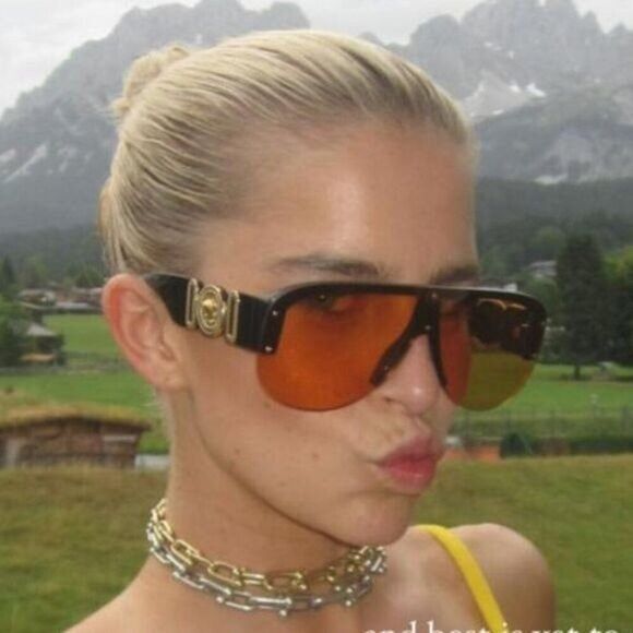 Versace Versace VE4391 GB1/7 Sunglasses Black Shield Frame, Orange Size ONE SIZE - 2 Thumbnail