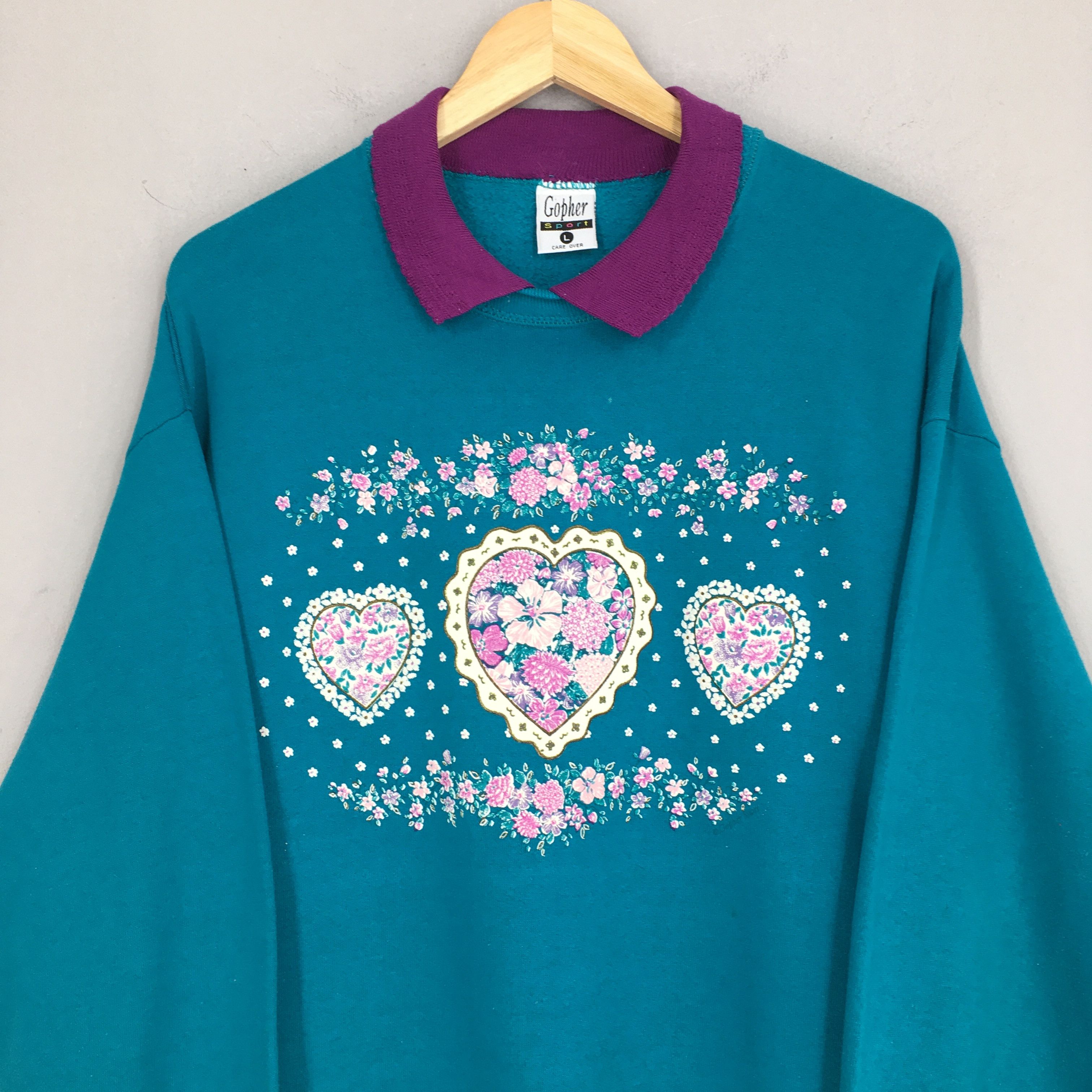 Vintage Vintage 90s Love Flower Art Printed Sweatshirt Large Size US L / EU 52-54 / 3 - 2 Thumbnail