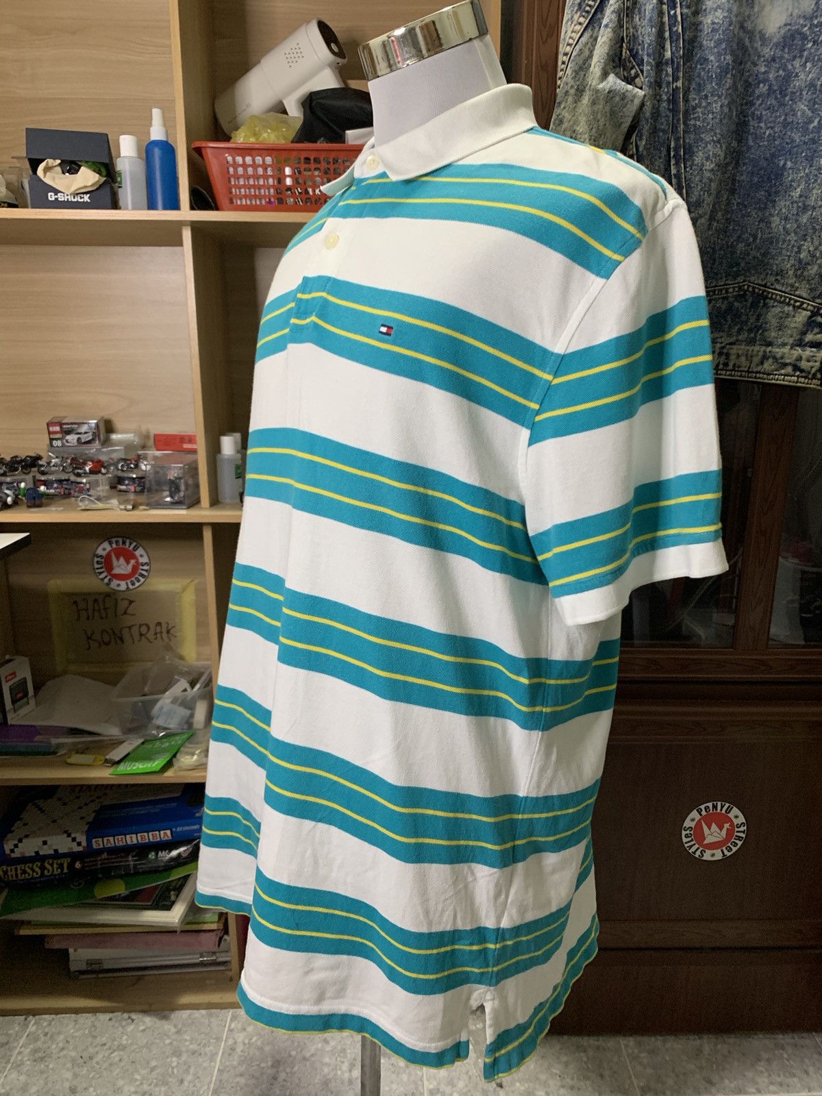 Tommy Hilfiger Y2K/2000s Blue Striped Tommy Hilfiger Polo Shirt! Size US XL / EU 56 / 4 - 3 Thumbnail