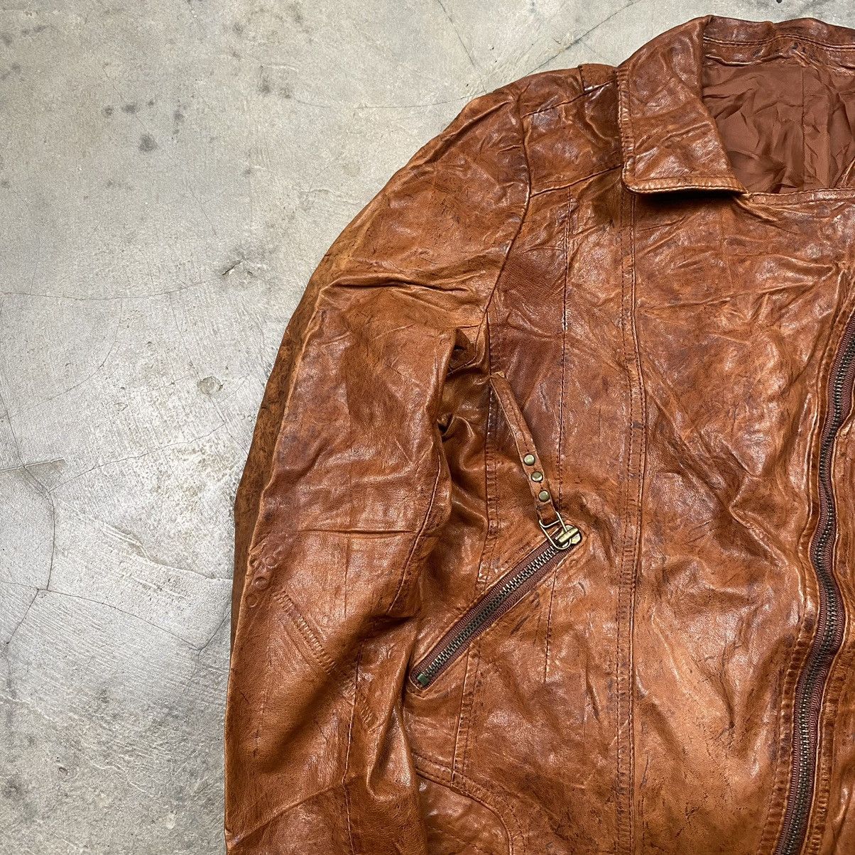 Japanese Brand × Vintage Vintage Brown Leather Biker Rocker Jacket Size XS / US 0-2 / IT 36-38 - 2 Thumbnail